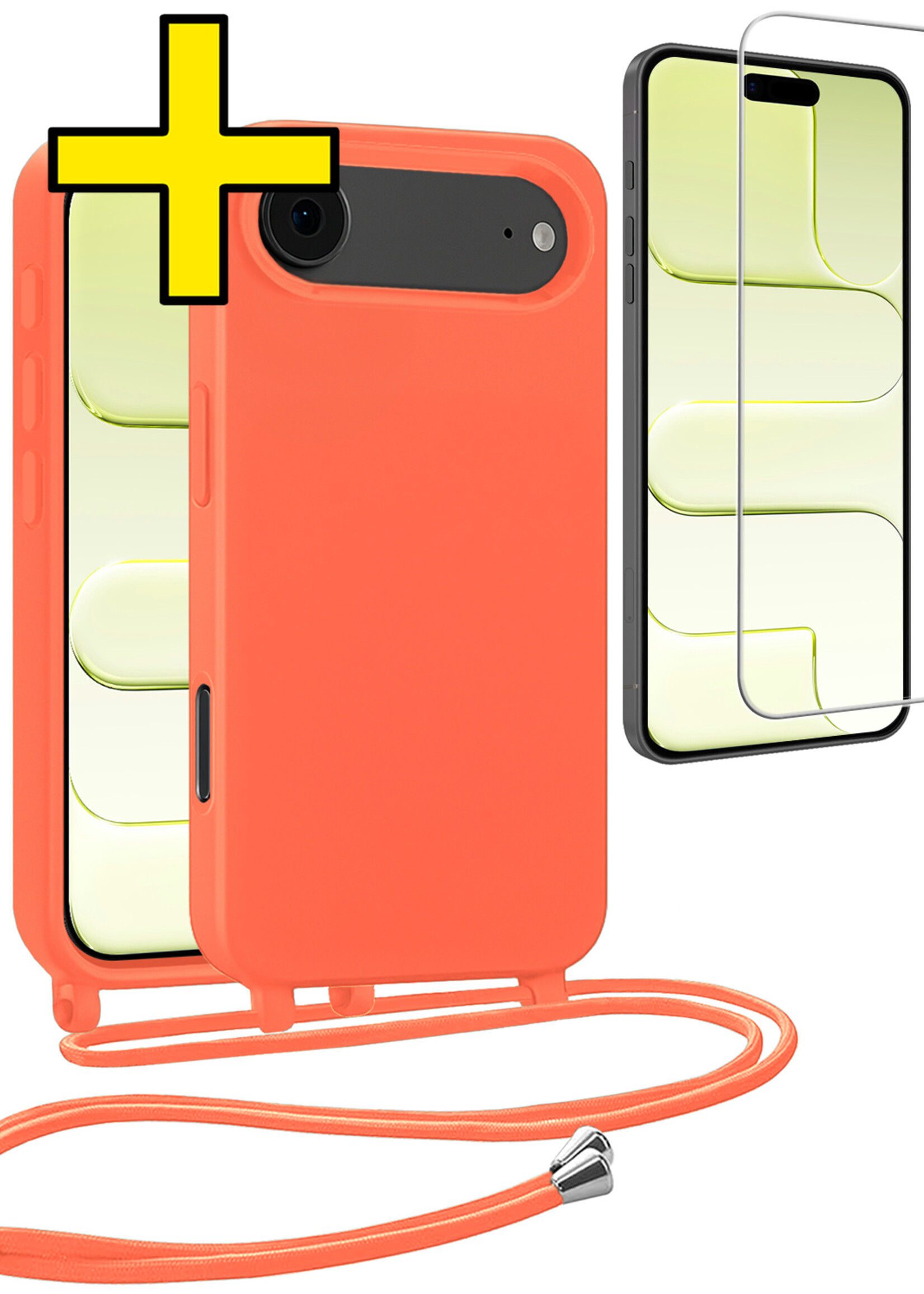 LUQ LUQ iPhone Air Hoesje met Koord Met Screenprotector - Papaya