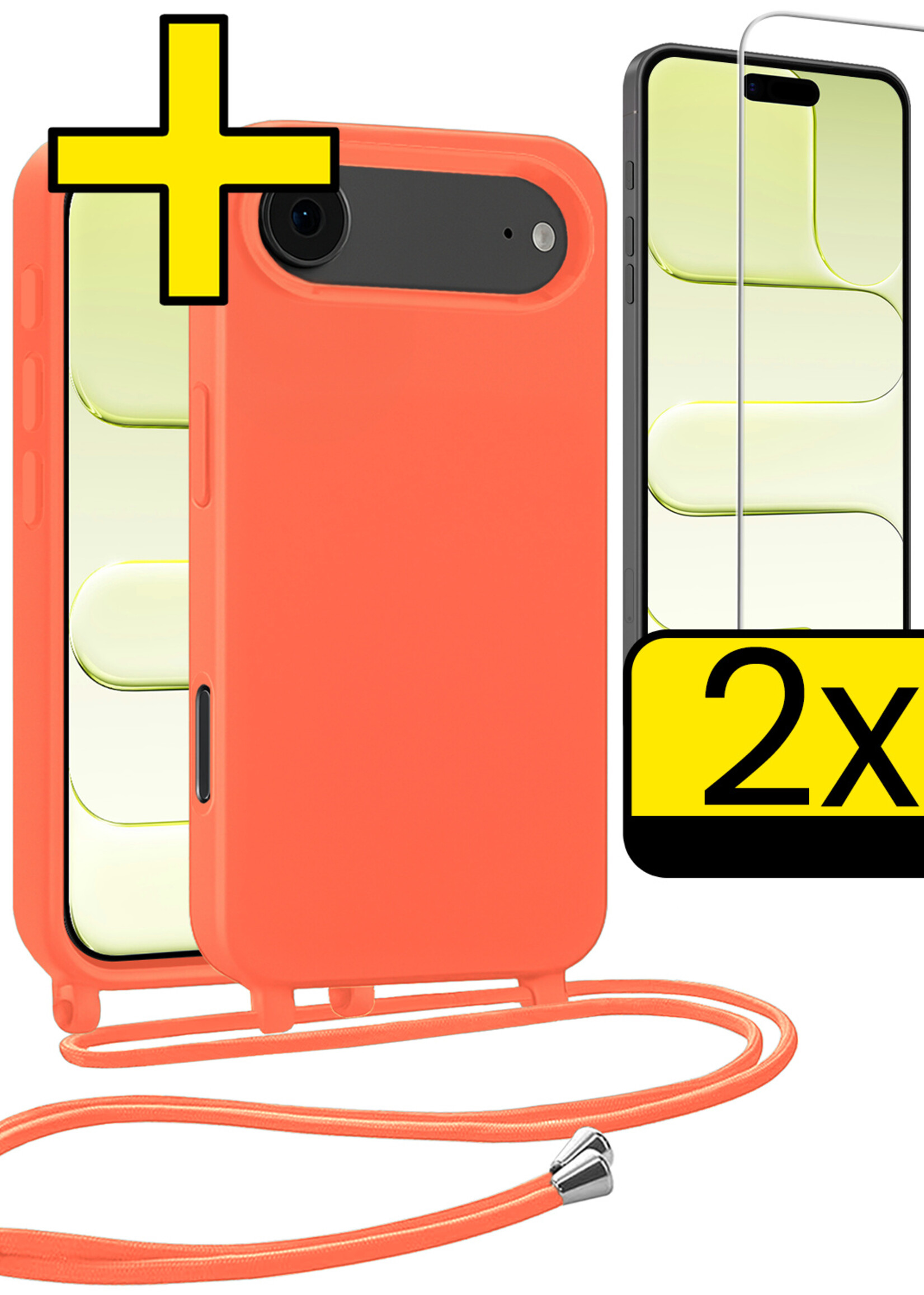 LUQ LUQ iPhone Air Hoesje met Koord Met 2x Screenprotector - Papaya