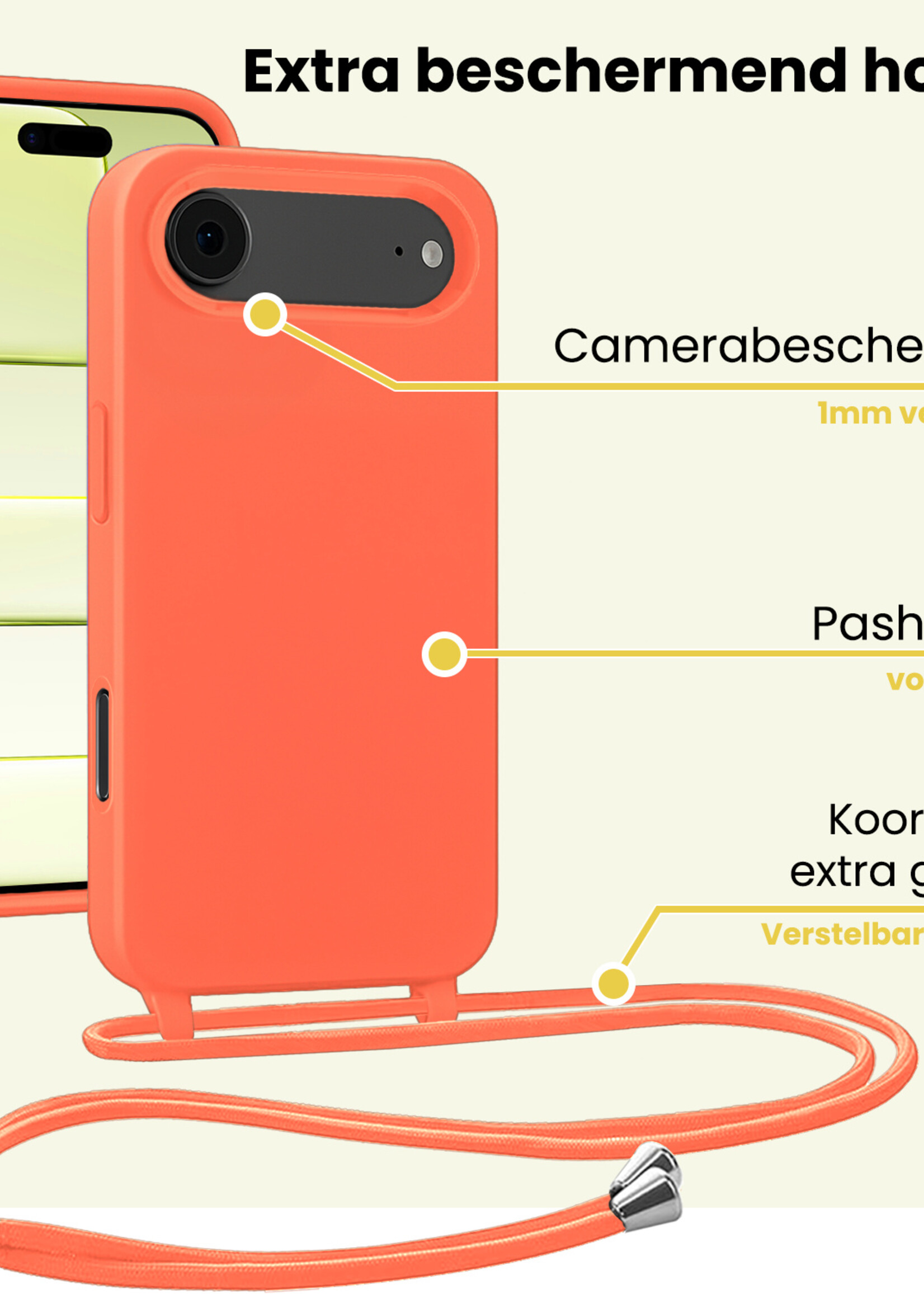 LUQ LUQ iPhone Air Hoesje met Koord Met 2x Screenprotector - Papaya