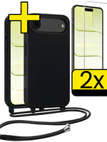 LUQ LUQ iPhone Air Hoesje met Koord Met 2x Screenprotector - Zwart