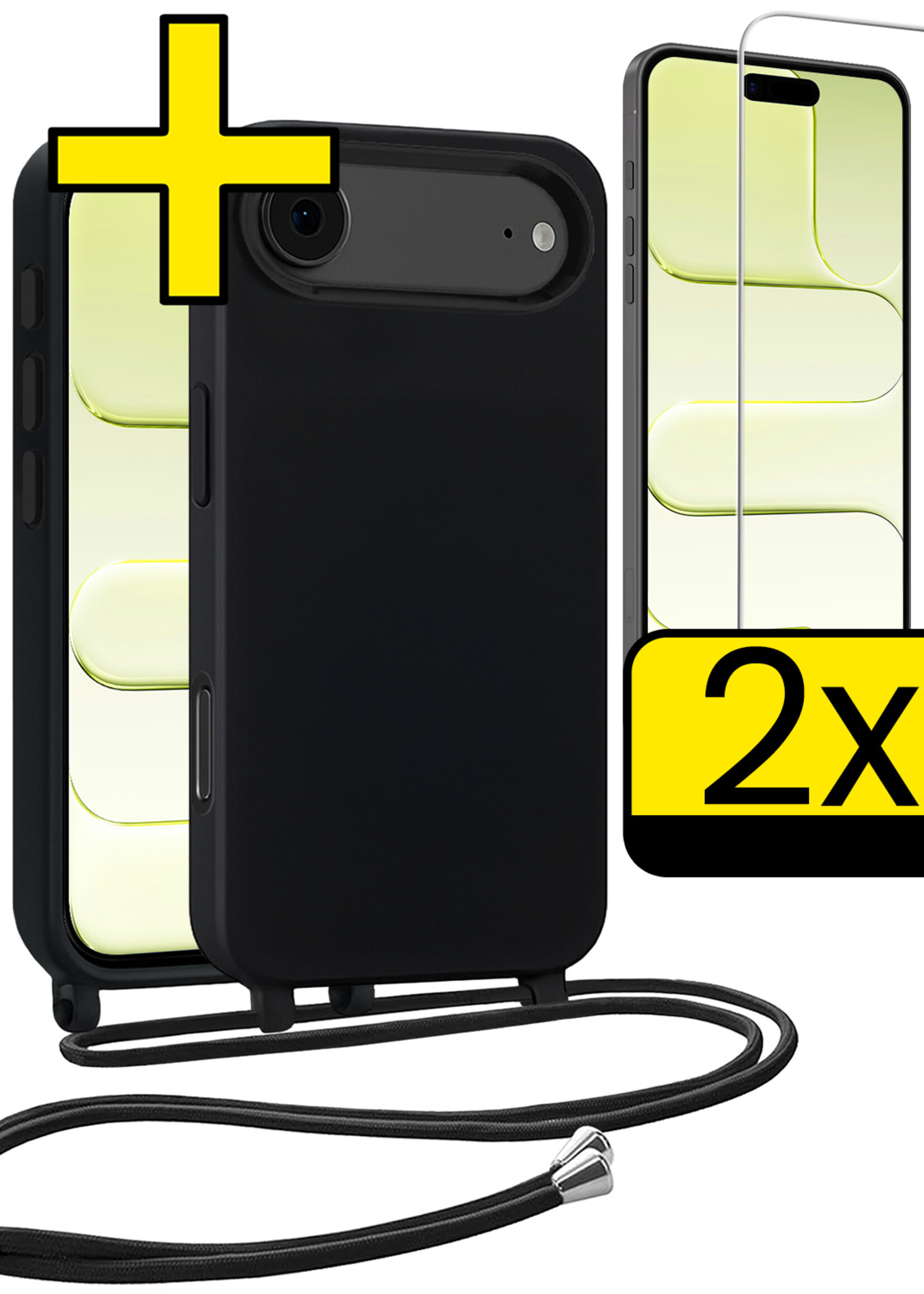 LUQ LUQ iPhone Air Hoesje met Koord Met 2x Screenprotector - Zwart