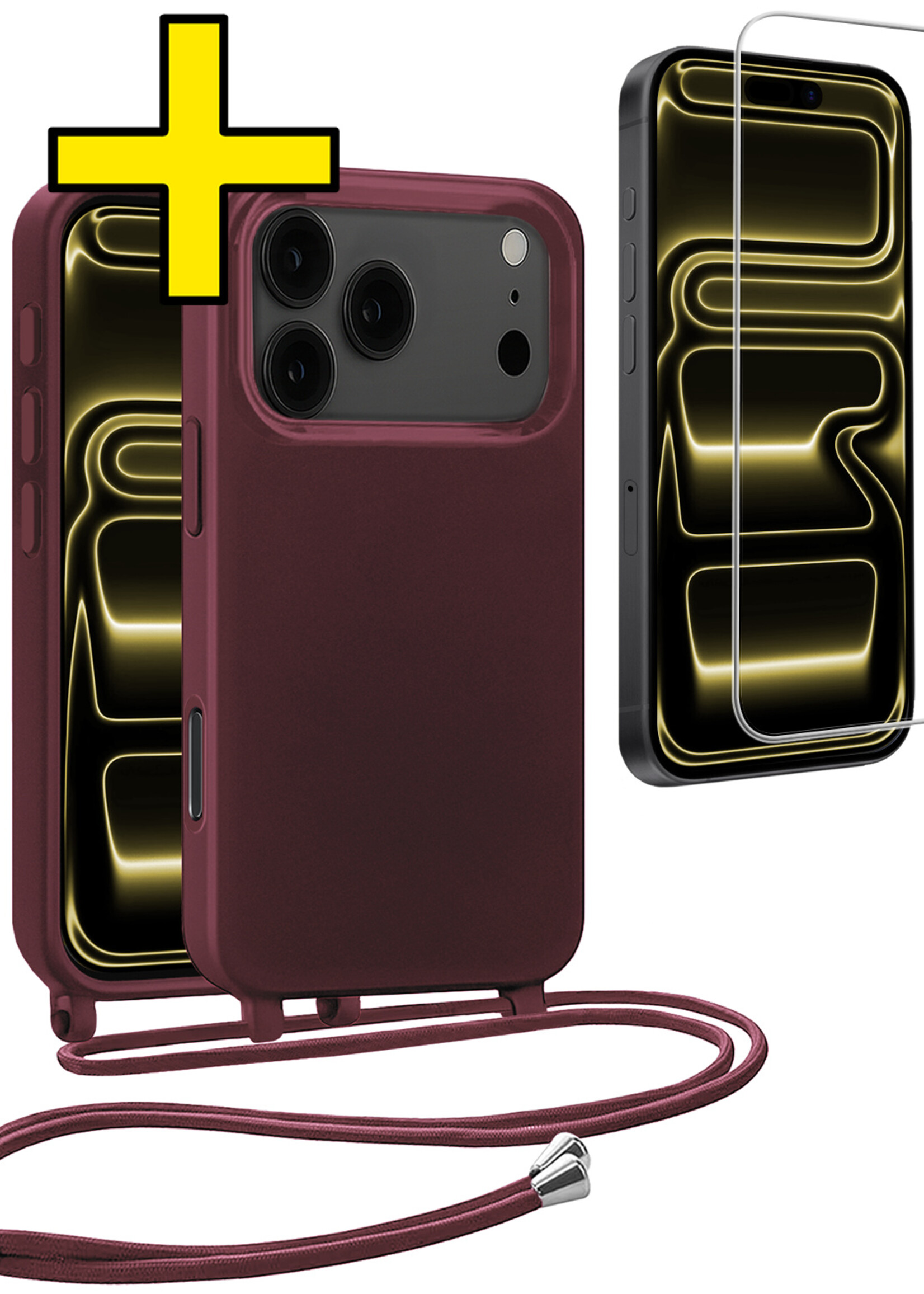 LUQ LUQ iPhone 17 Pro Hoesje met Koord Met Screenprotector - Aubergine