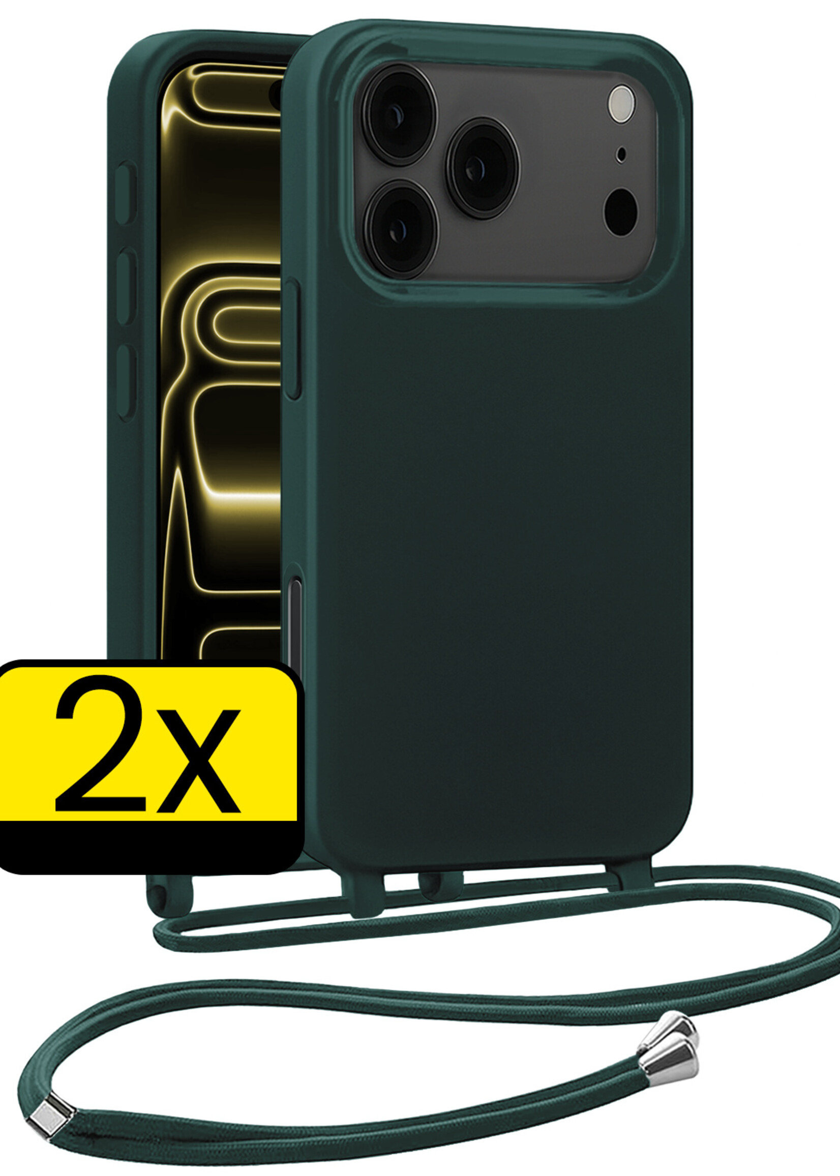 LUQ LUQ iPhone 17 Pro Hoesje met Koord - Donkergroen - 2 PACK