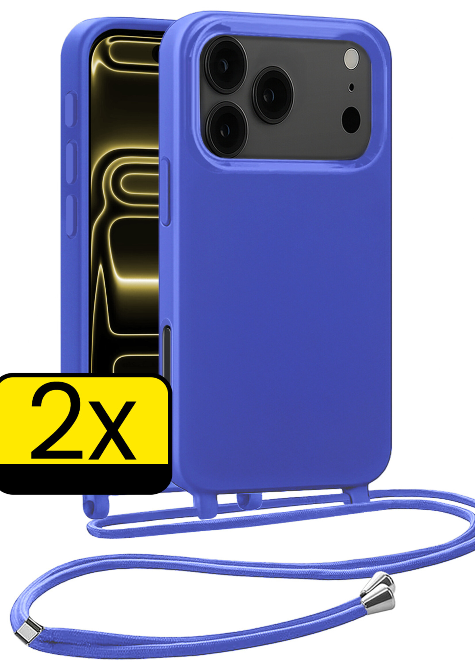 LUQ LUQ iPhone 17 Pro Hoesje met Koord - Fel Blauw - 2 PACK
