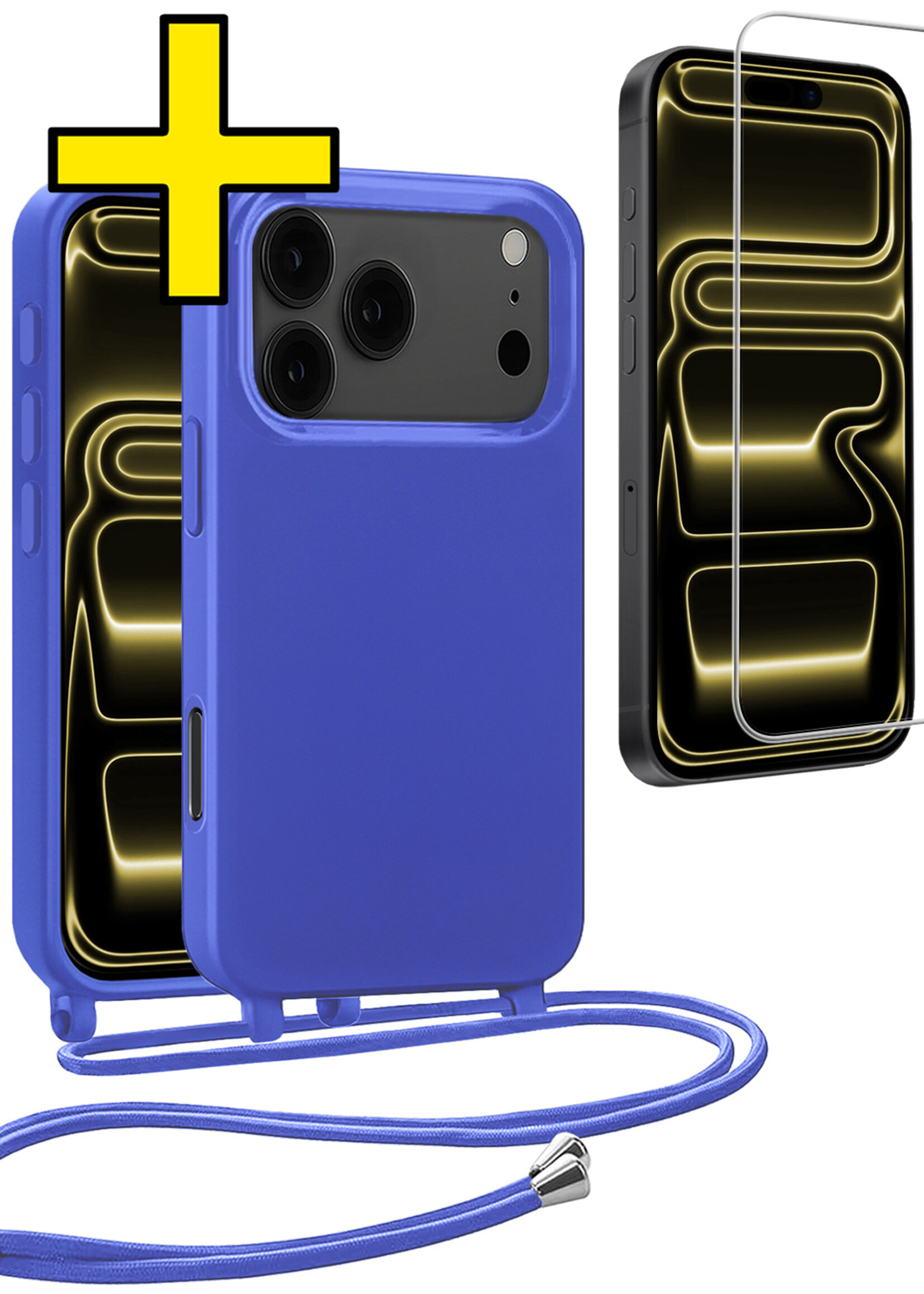 LUQ LUQ iPhone 17 Pro Hoesje met Koord Met Screenprotector - Fel Blauw