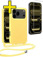LUQ LUQ iPhone 17 Pro Hoesje met Koord Met Screenprotector - Geel