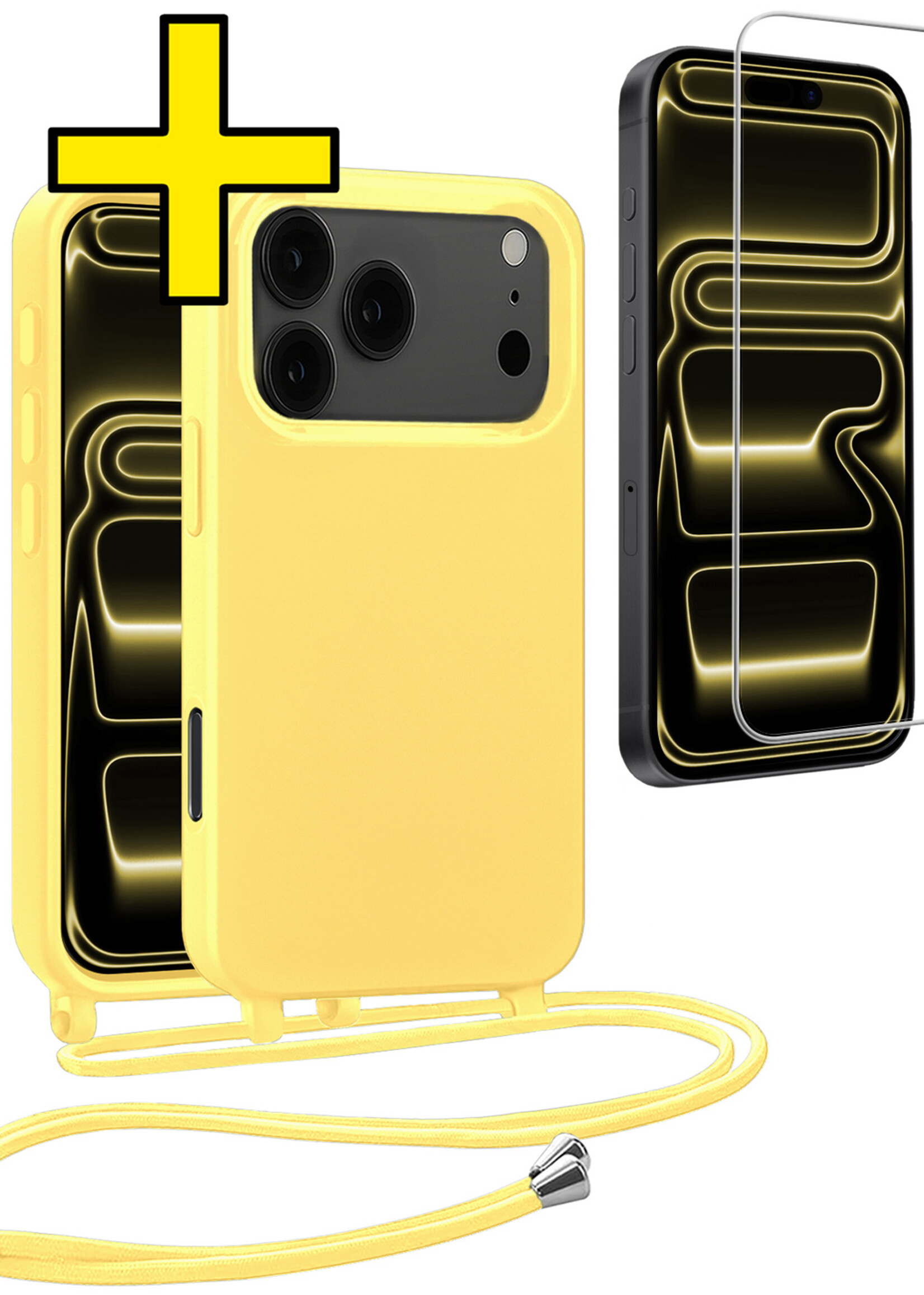 LUQ LUQ iPhone 17 Pro Hoesje met Koord Met Screenprotector - Geel