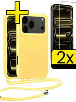 LUQ LUQ iPhone 17 Pro Hoesje met Koord Met 2x Screenprotector - Geel