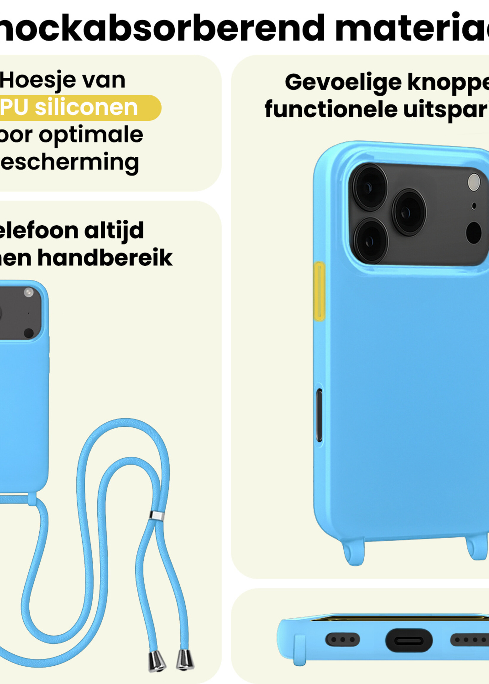 LUQ LUQ iPhone 17 Pro Hoesje met Koord - Lichtblauw