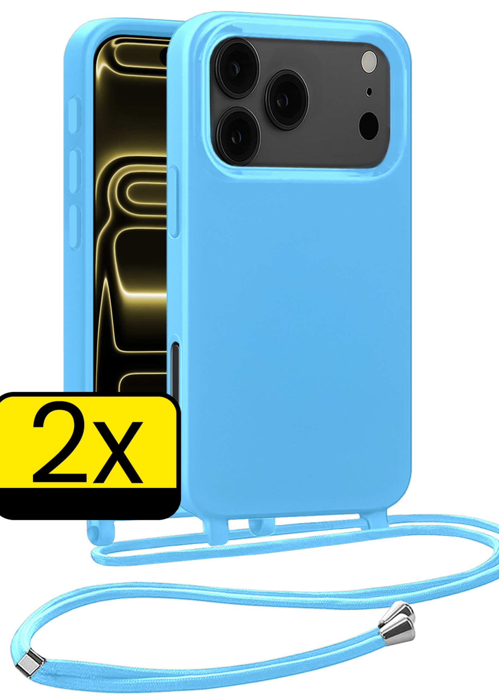 LUQ LUQ iPhone 17 Pro Hoesje met Koord - Lichtblauw - 2 PACK