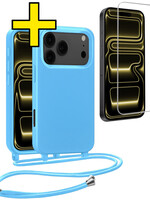 LUQ LUQ iPhone 17 Pro Hoesje met Koord Met Screenprotector - Lichtblauw
