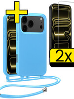 LUQ LUQ iPhone 17 Pro Hoesje met Koord Met 2x Screenprotector - Lichtblauw