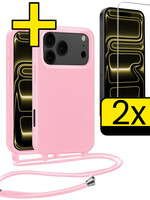 LUQ LUQ iPhone 17 Pro Hoesje met Koord Met 2x Screenprotector - Lichtroze