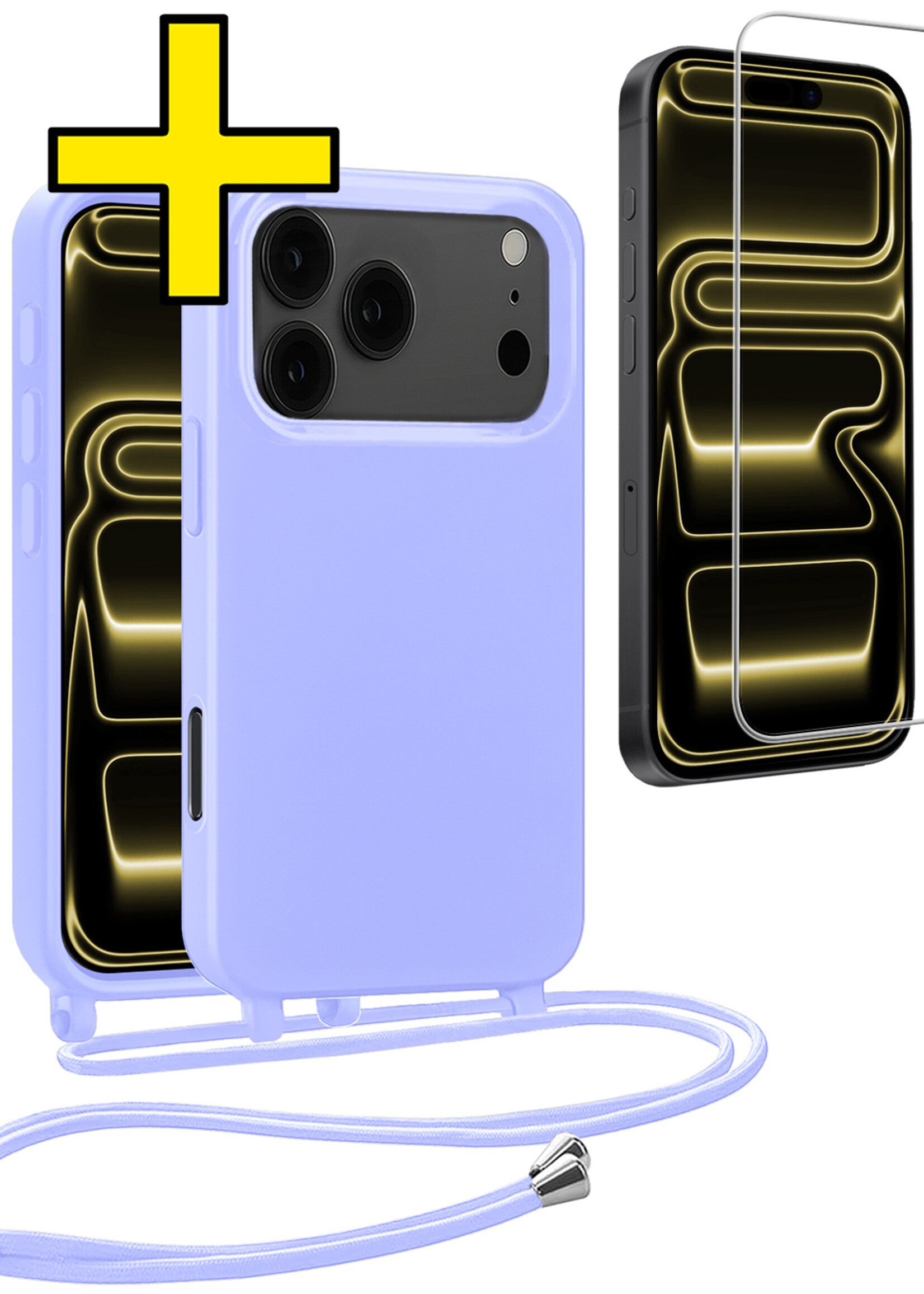 LUQ LUQ iPhone 17 Pro Hoesje met Koord Met Screenprotector - Lila