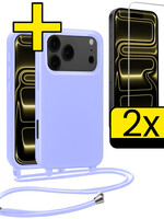 LUQ LUQ iPhone 17 Pro Hoesje met Koord Met 2x Screenprotector - Lila