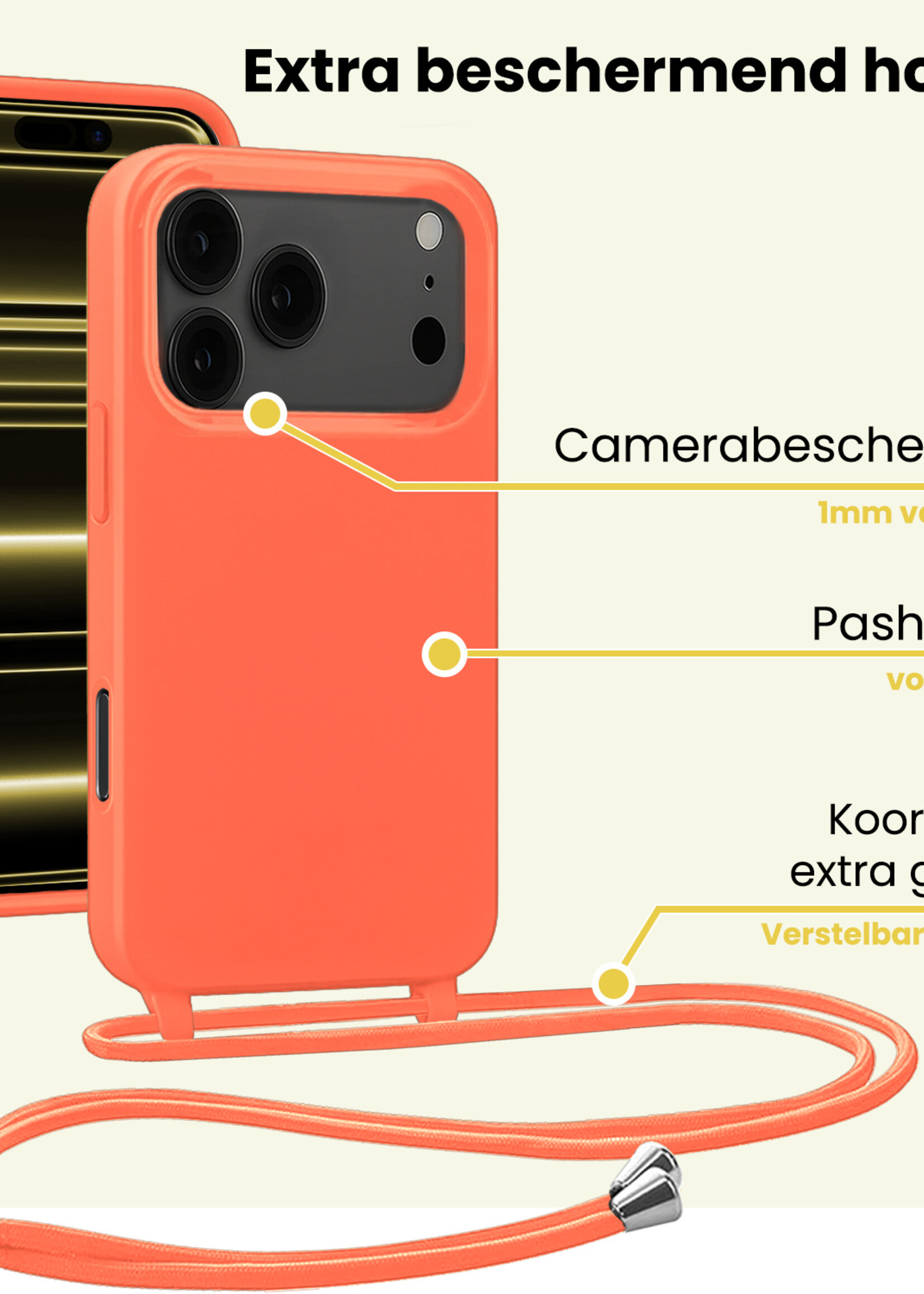 LUQ LUQ iPhone 17 Pro Hoesje met Koord Met Screenprotector - Papaya
