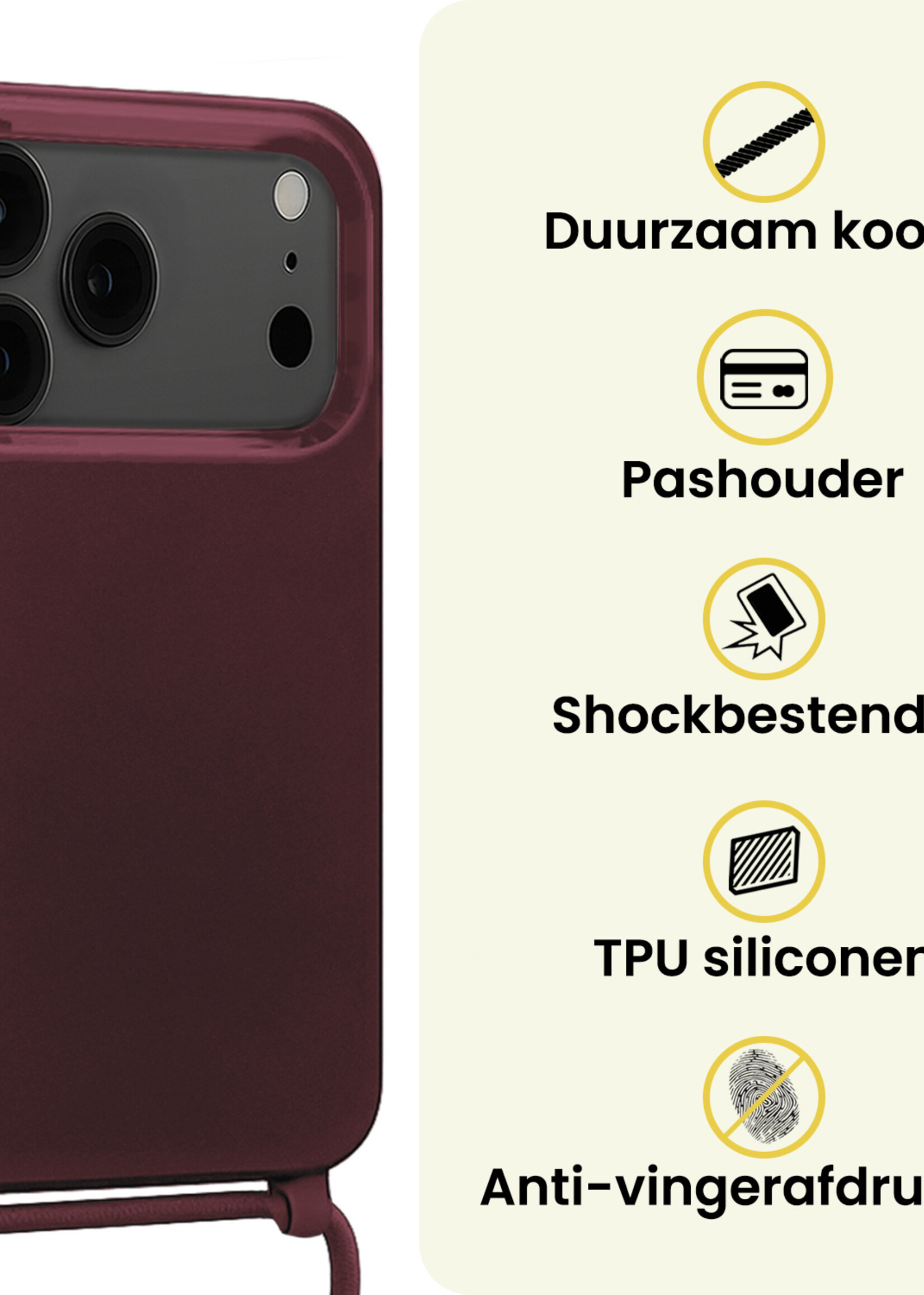 LUQ LUQ iPhone 17 Pro Max Hoesje met Koord - Aubergine - 2 PACK