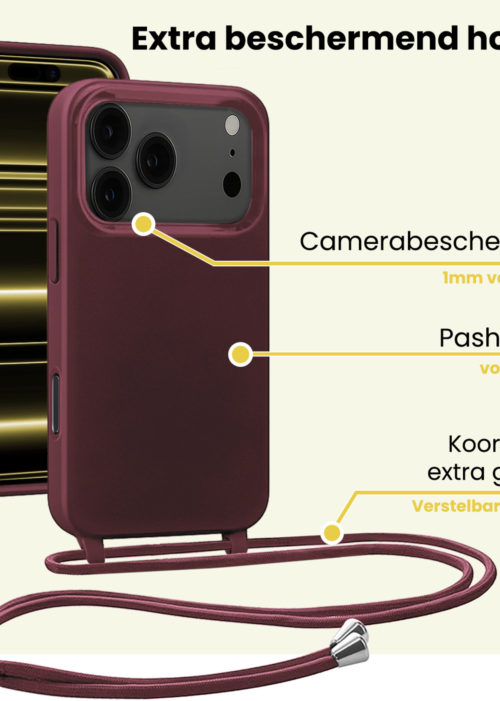 LUQ LUQ iPhone 17 Pro Max Hoesje met Koord - Aubergine - 2 PACK