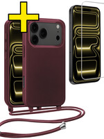 LUQ LUQ iPhone 17 Pro Max Hoesje met Koord Met Screenprotector - Aubergine