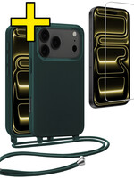 LUQ LUQ iPhone 17 Pro Max Hoesje met Koord Met Screenprotector - Donkergroen