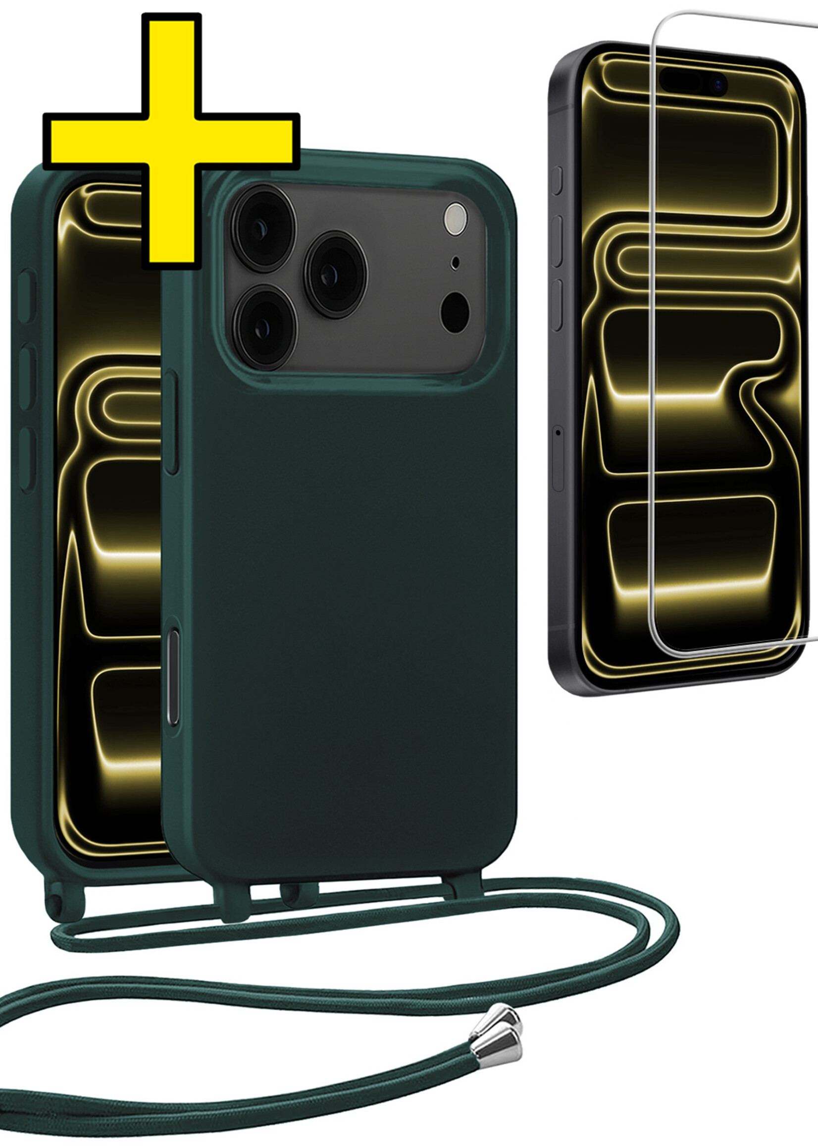 LUQ LUQ iPhone 17 Pro Max Hoesje met Koord Met Screenprotector - Donkergroen