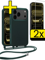 LUQ LUQ iPhone 17 Pro Max Hoesje met Koord Met 2x Screenprotector - Donkergroen