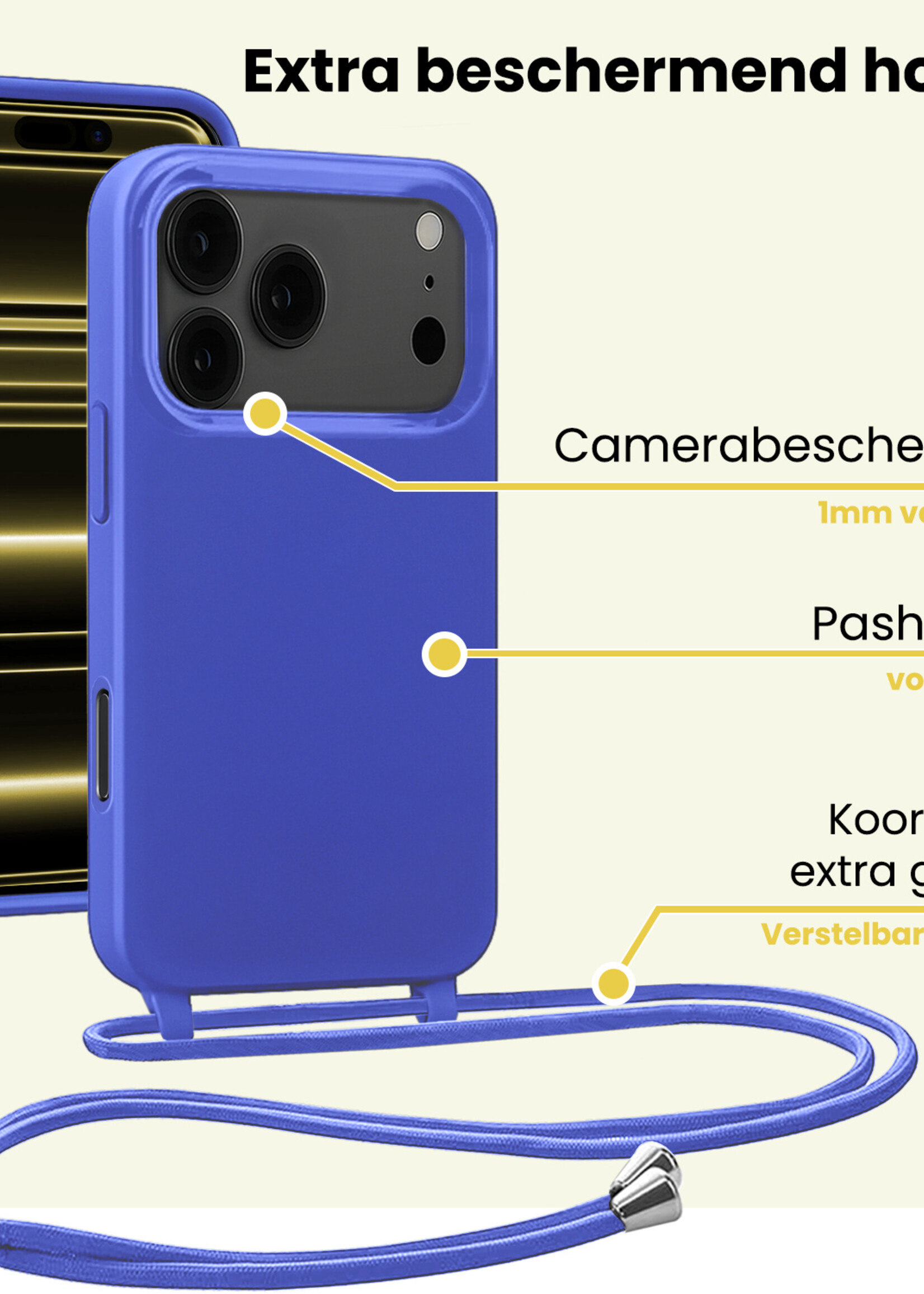 LUQ LUQ iPhone 17 Pro Max Hoesje met Koord - Fel Blauw