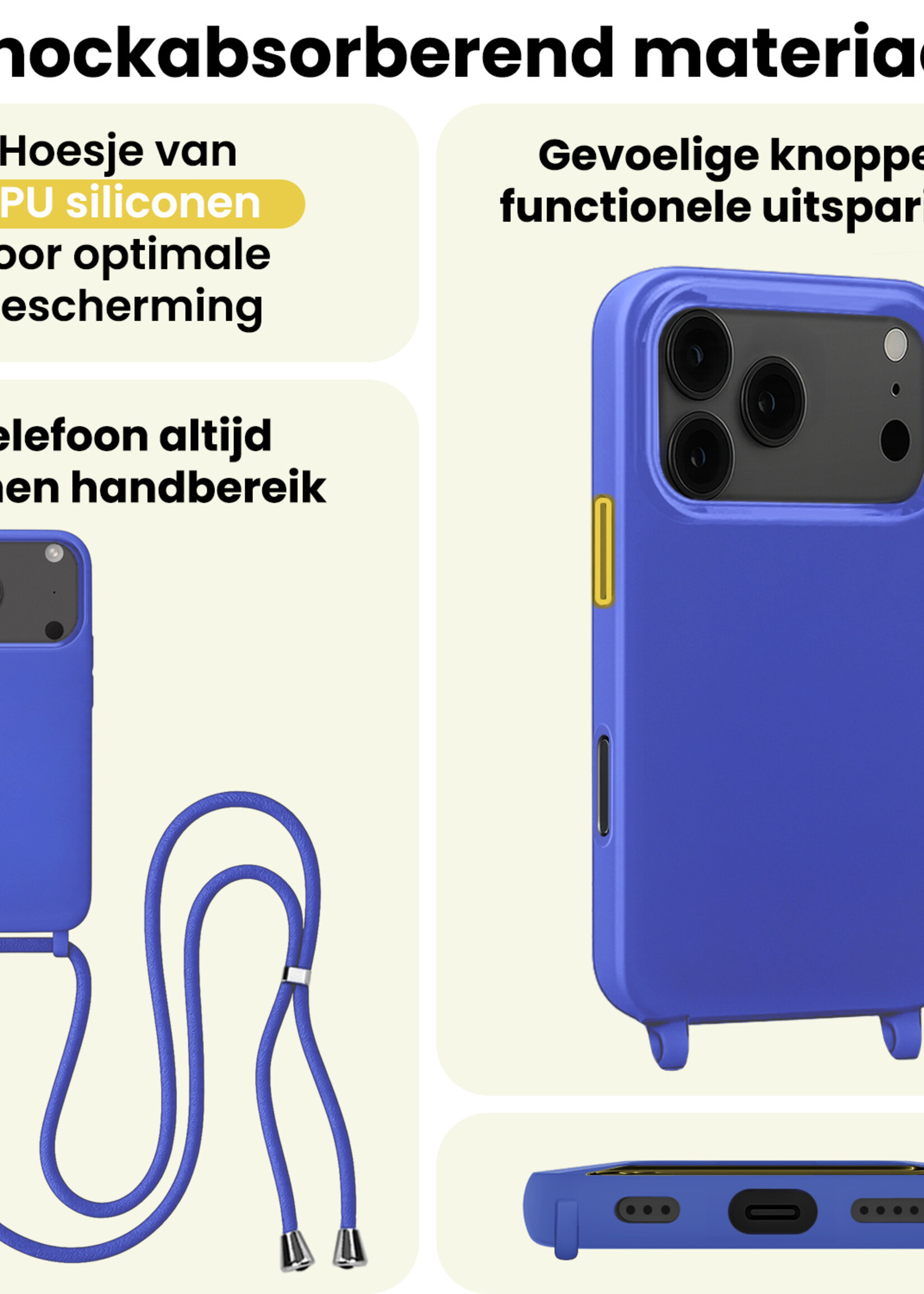 LUQ LUQ iPhone 17 Pro Max Hoesje met Koord - Fel Blauw - 2 PACK