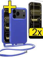 LUQ LUQ iPhone 17 Pro Max Hoesje met Koord Met 2x Screenprotector - Fel Blauw