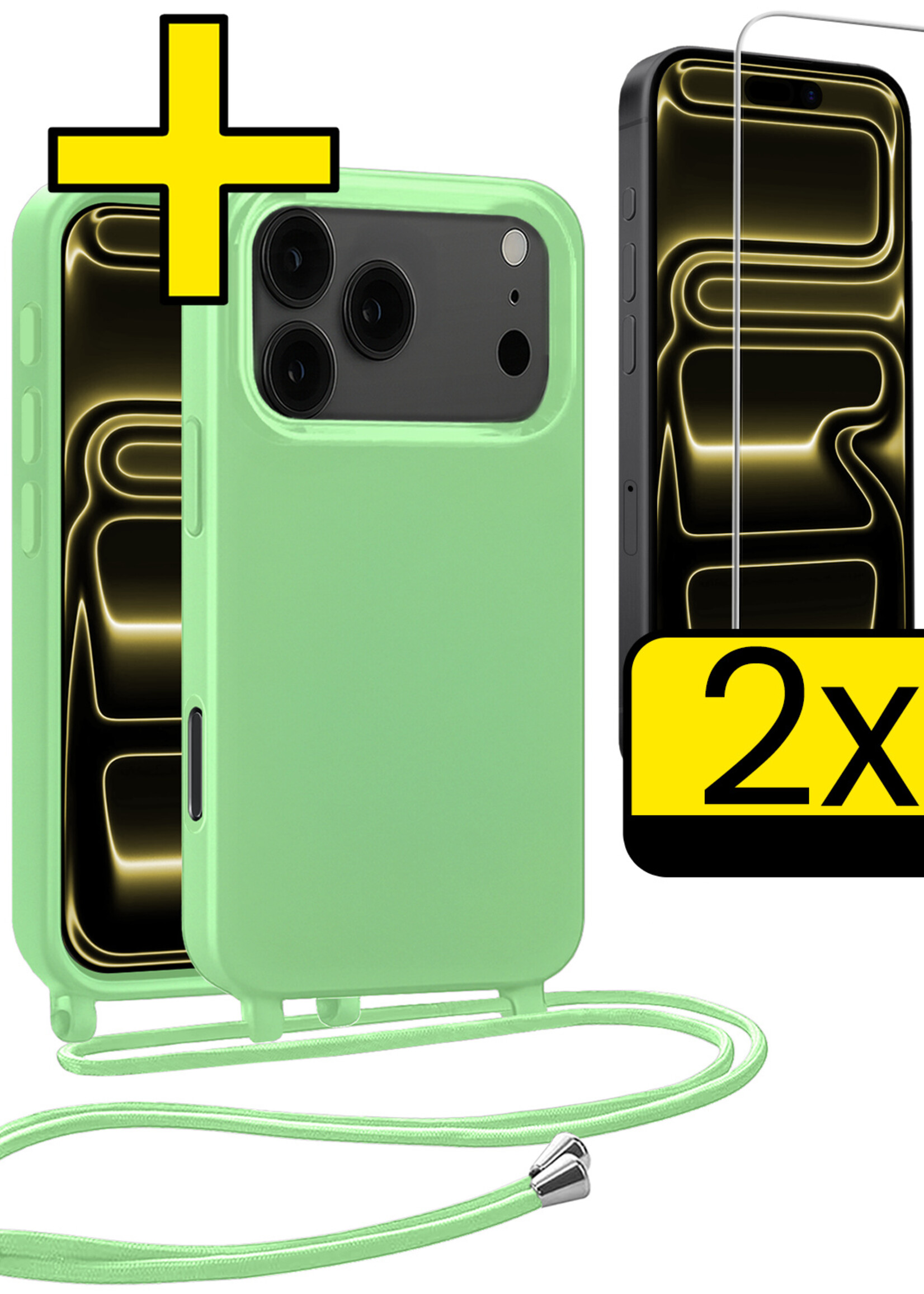 LUQ LUQ iPhone 17 Pro Max Hoesje met Koord Met 2x Screenprotector - Groen