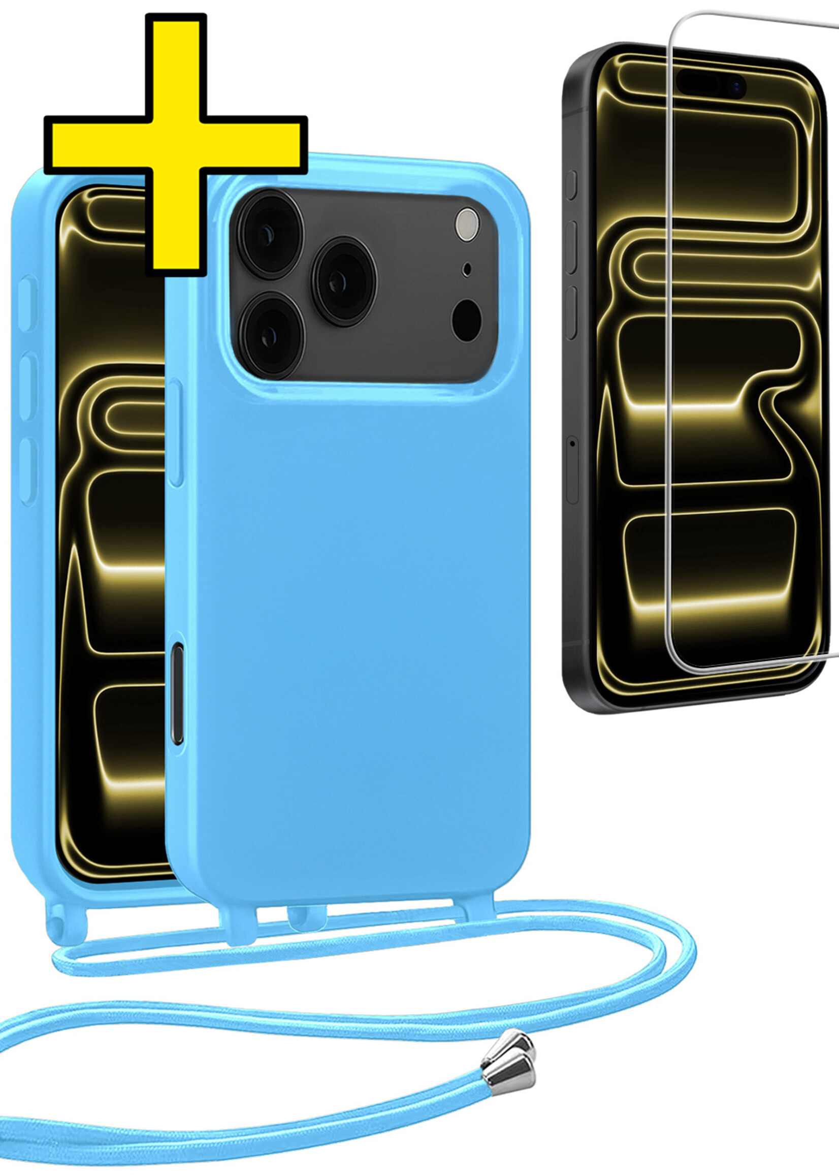 LUQ LUQ iPhone 17 Pro Max Hoesje met Koord Met Screenprotector - Lichtblauw