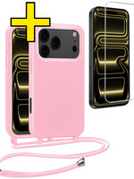 LUQ LUQ iPhone 17 Pro Max Hoesje met Koord Met Screenprotector - Lichtroze