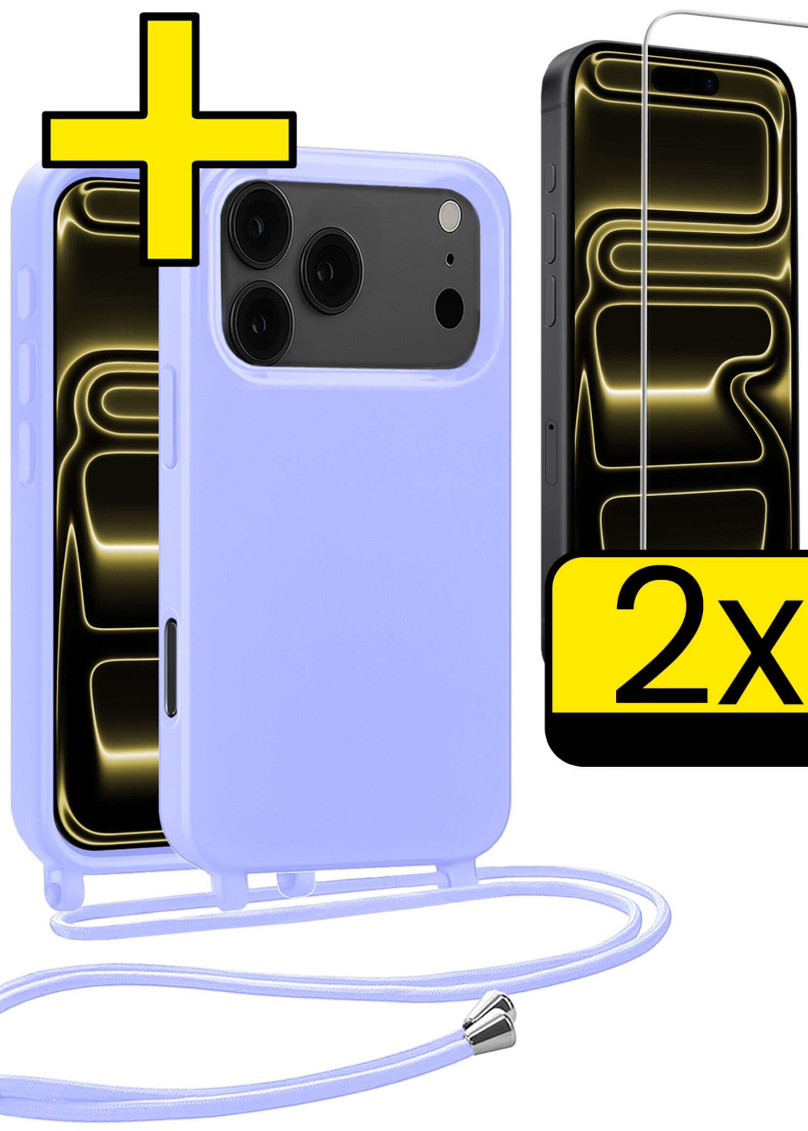 LUQ LUQ iPhone 17 Pro Max Hoesje met Koord Met 2x Screenprotector - Lila