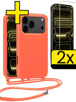 LUQ LUQ iPhone 17 Pro Max Hoesje met Koord Met 2x Screenprotector - Papaya