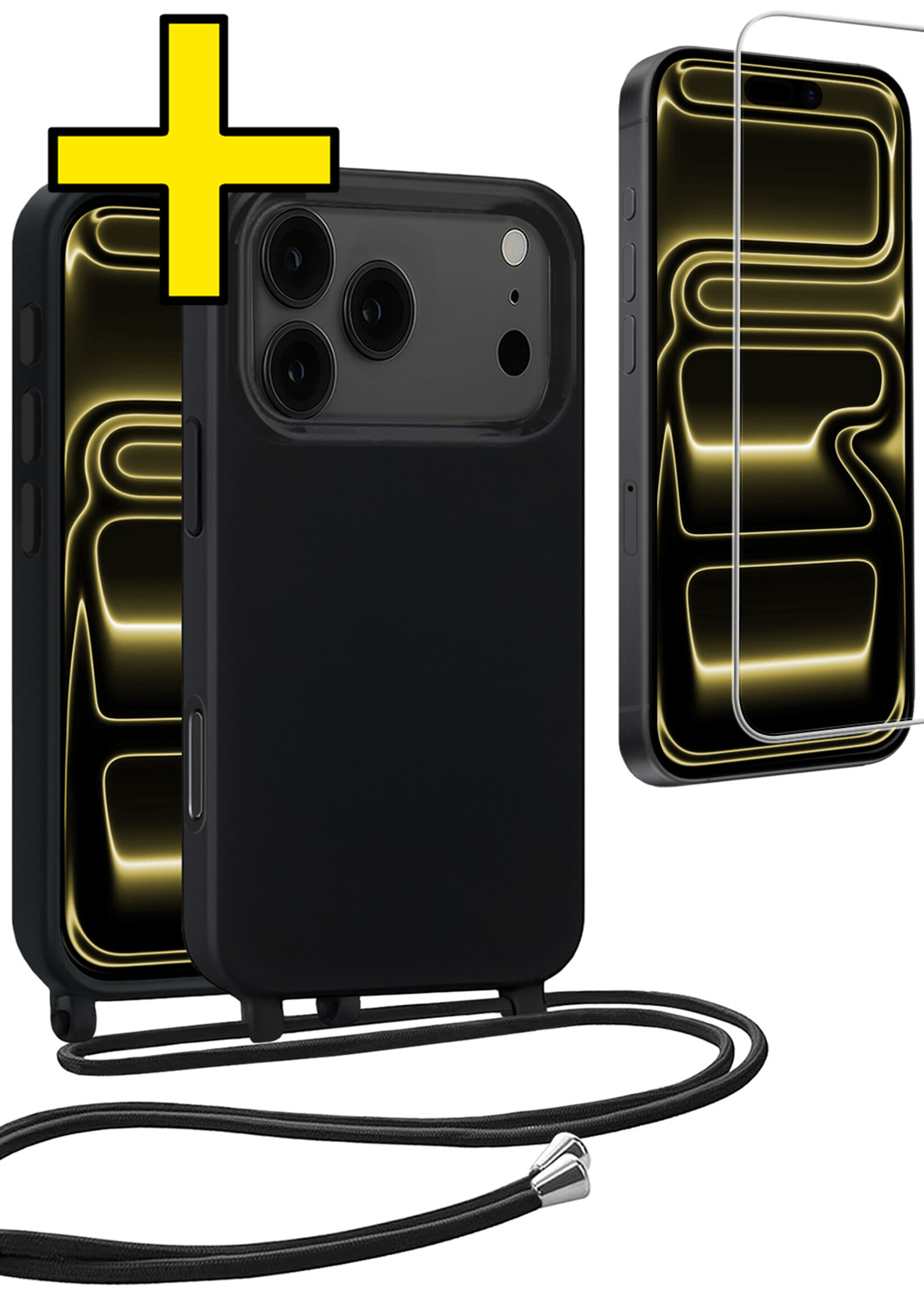 LUQ LUQ iPhone 17 Pro Max Hoesje met Koord Met Screenprotector - Zwart