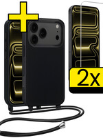 LUQ LUQ iPhone 17 Pro Max Hoesje met Koord Met 2x Screenprotector - Zwart