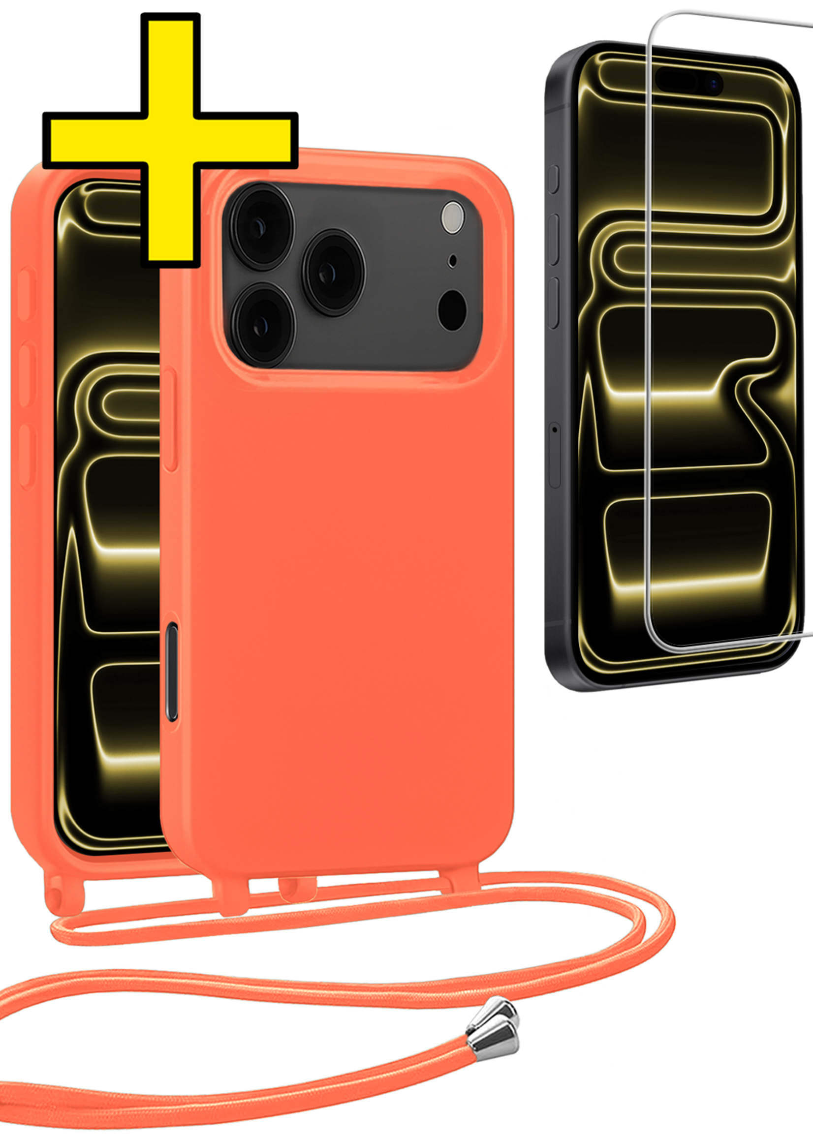 LUQ LUQ iPhone 17 Pro Max Hoesje met Koord Met Screenprotector - Papaya