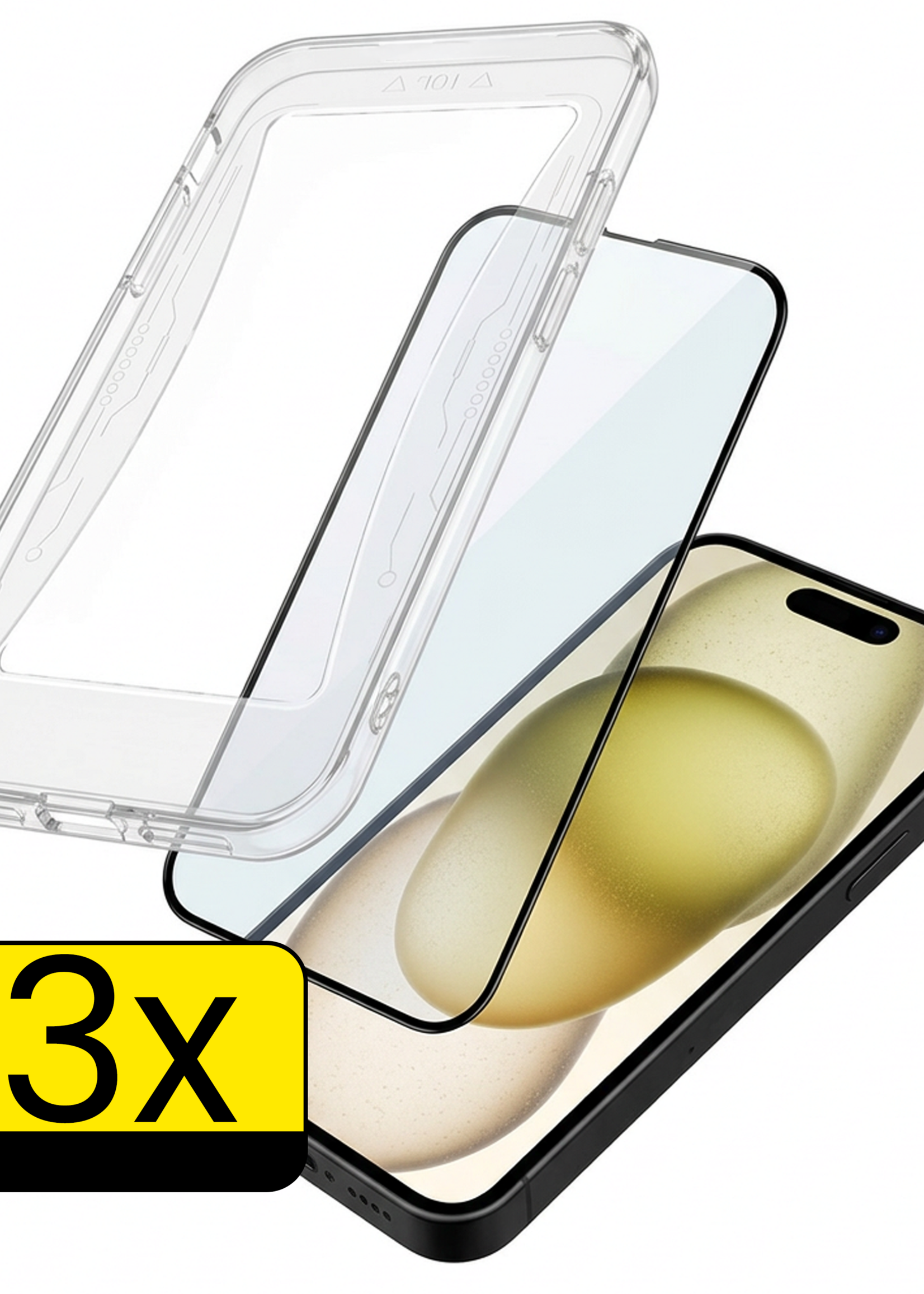LUQ Screenprotector - Geschikt voor - iPhone 15 Plus - Screenprotector Met Installatie Kit Buigbaar Glas Full Cover - Screenprotector Geschikt voor iPhone 15 Plus Screenprotector Met Uitlijningstool Full Cover - 3 Stuks