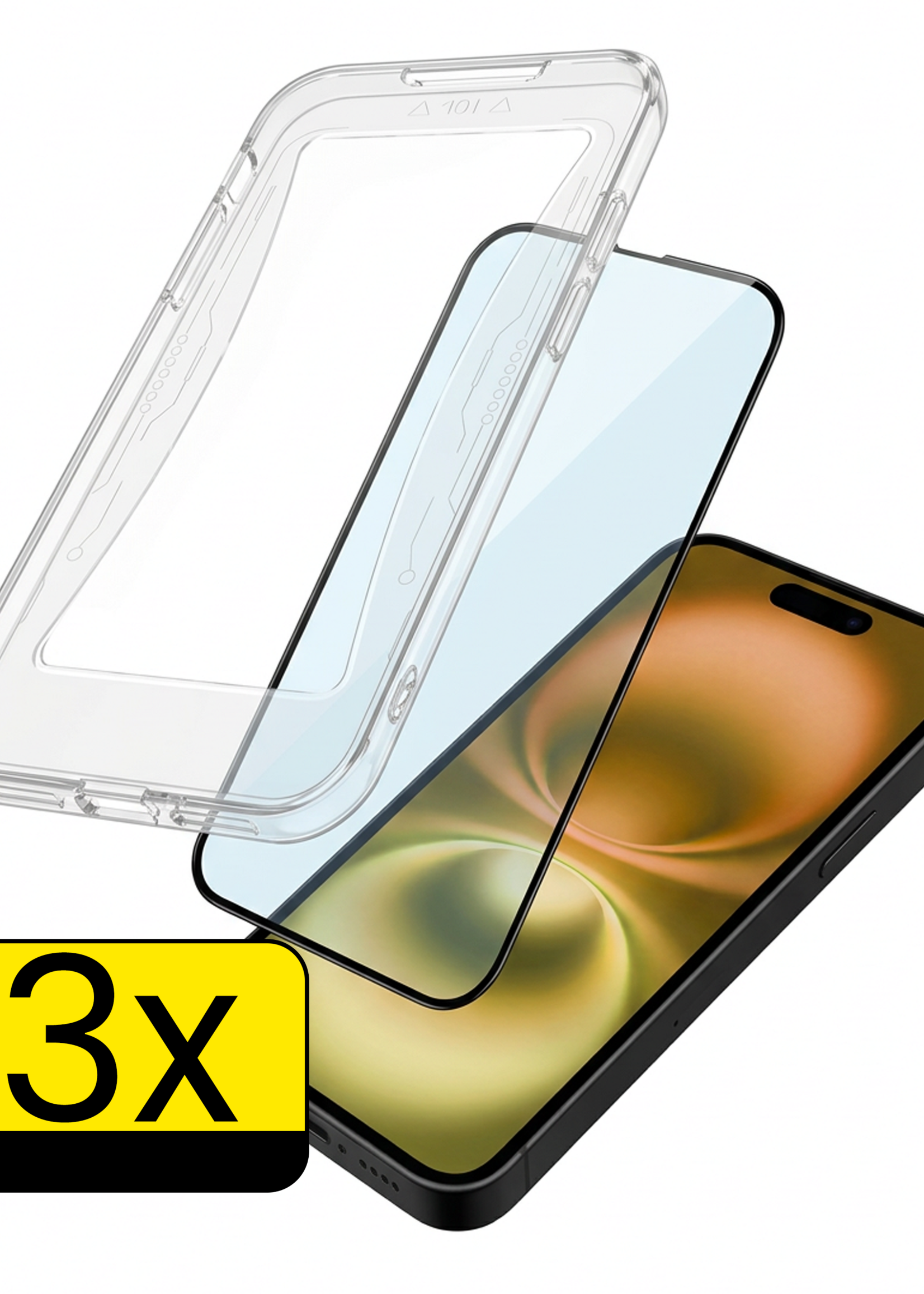LUQ Screenprotector Geschikt voor iPhone 16 Plus Screenprotector Met Instalatie Kit Buigbaar Glas Full Cover - Screenprotector Geschikt voor iPhone 16 Plus Screenprotector Met Uitlijningstool Full Cover - 3 Stuks
