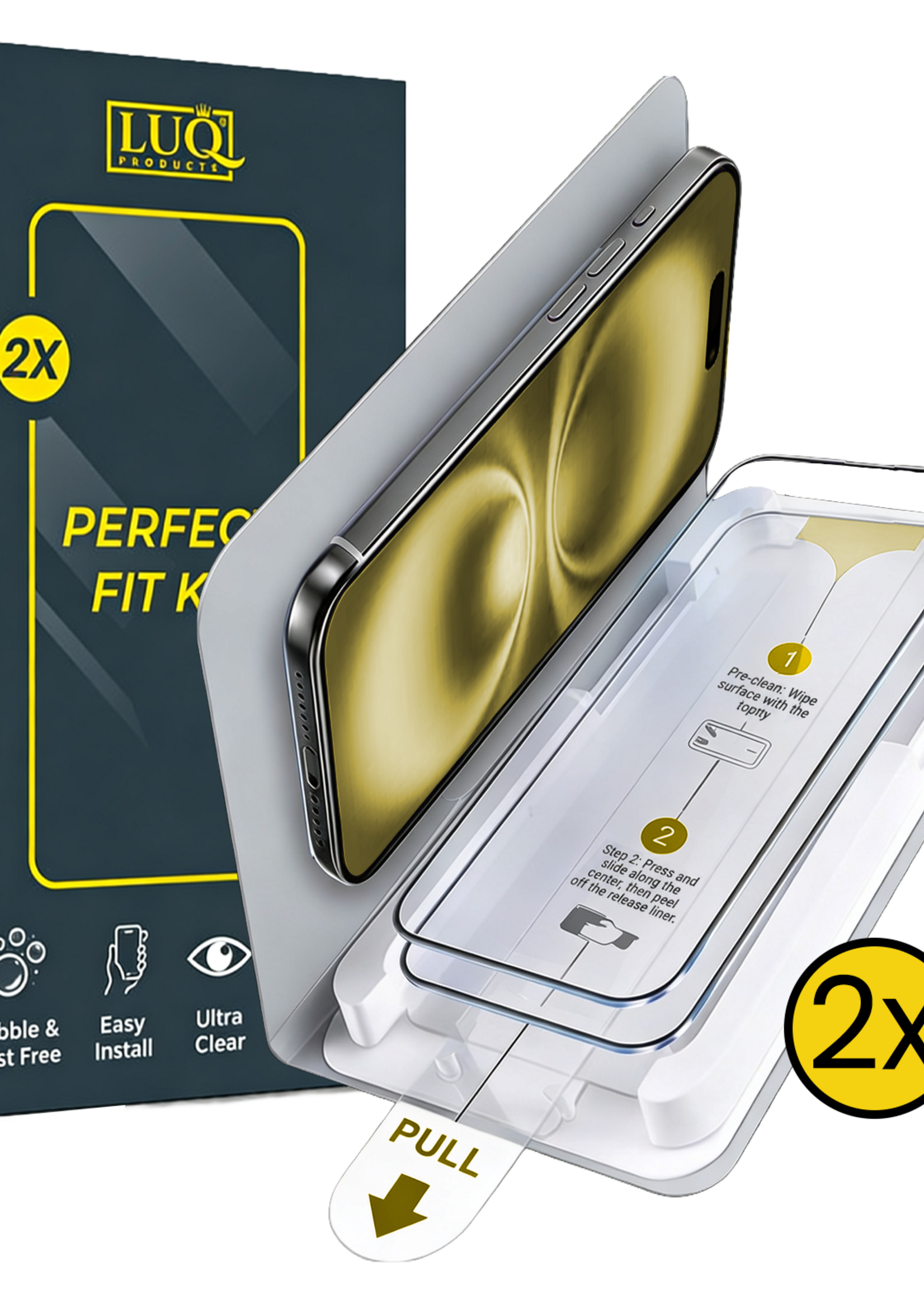 LUQ LUQ iPhone 16 Plus Screenprotector Perfect Fit Kit - 2 PACK