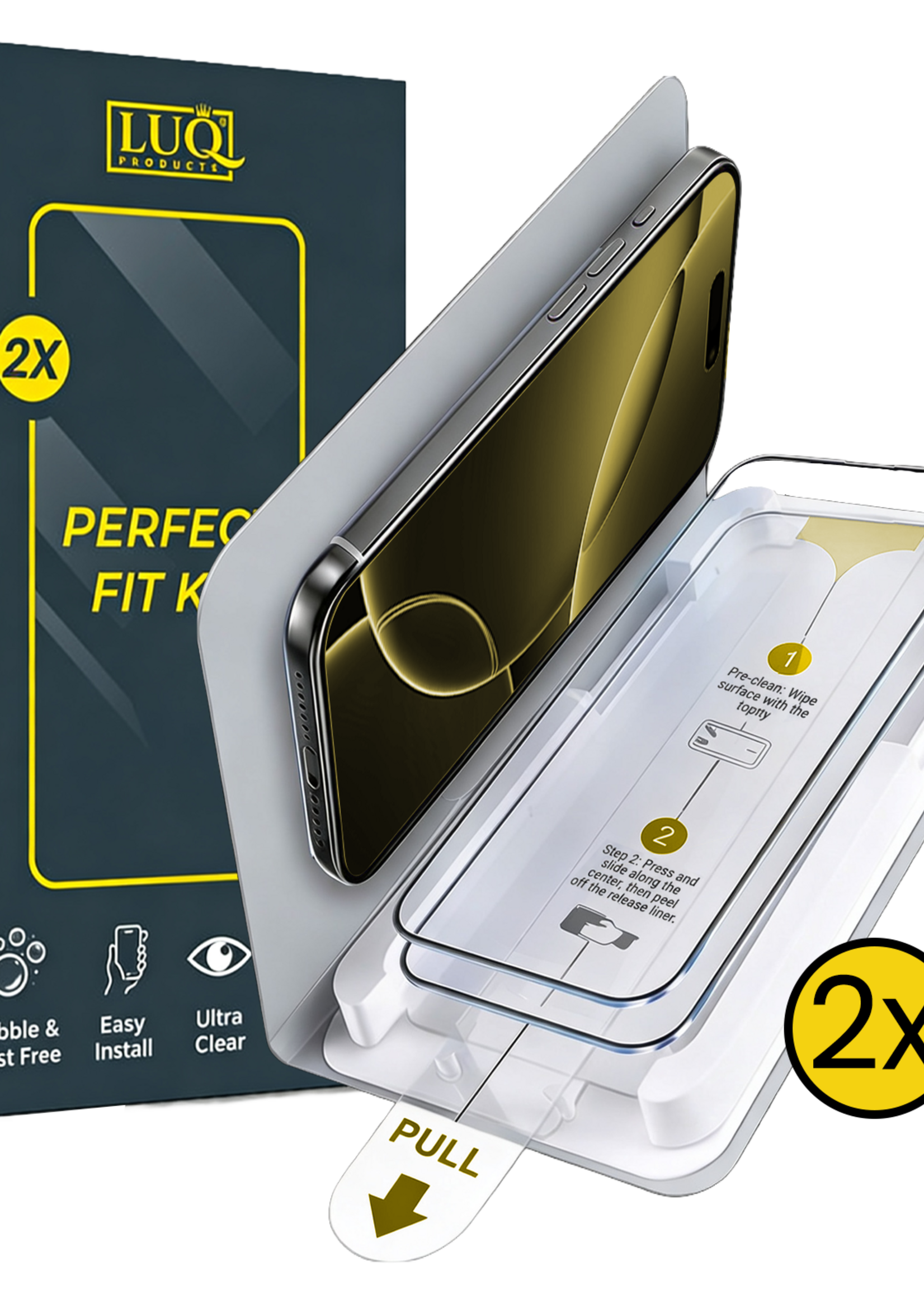 LUQ LUQ iPhone 16 Pro Screenprotector Perfect Fit Kit - 2 PACK