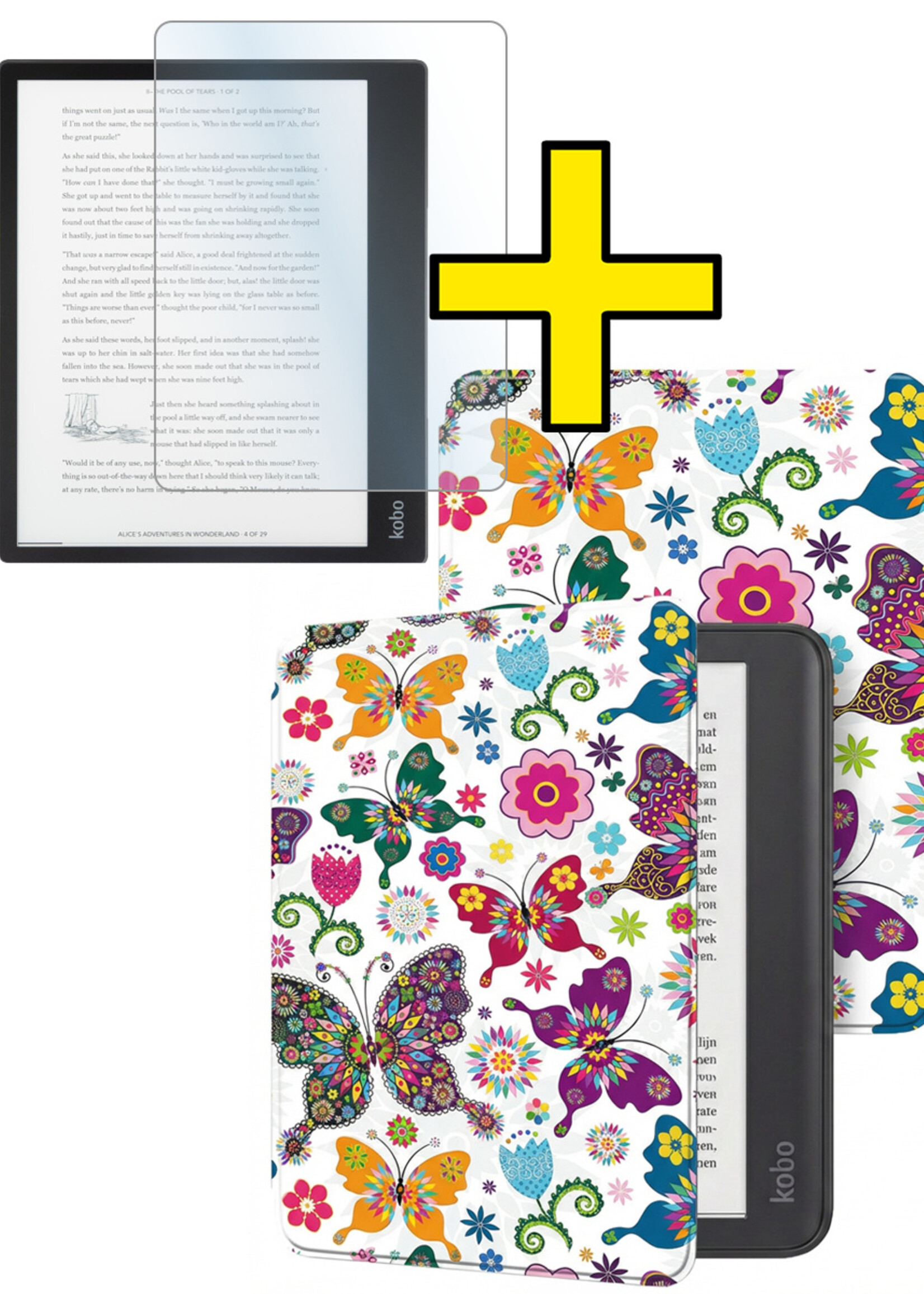 LUQ LUQ Kobo Elipsa 2E Hoesje Met Screenprotector - Vlinders
