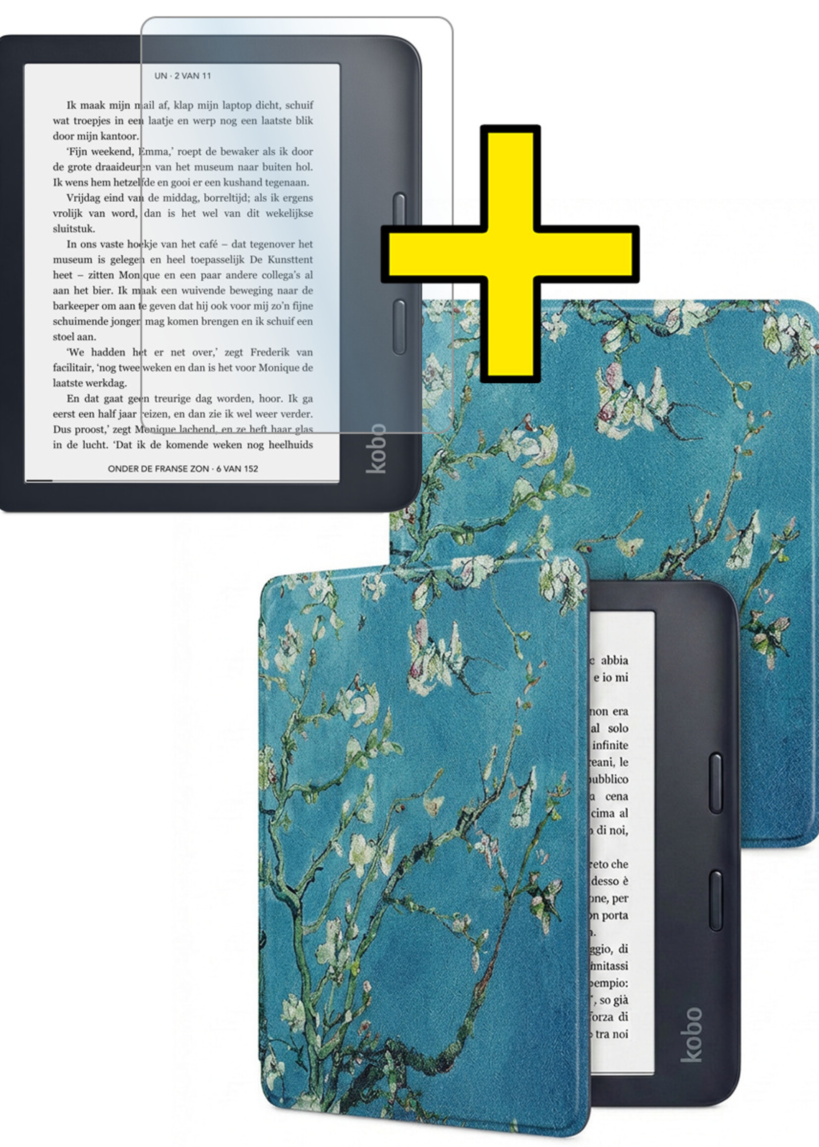 LUQ LUQ Kobo Libra 2 Hoesje Met Screenprotector - Bloesem