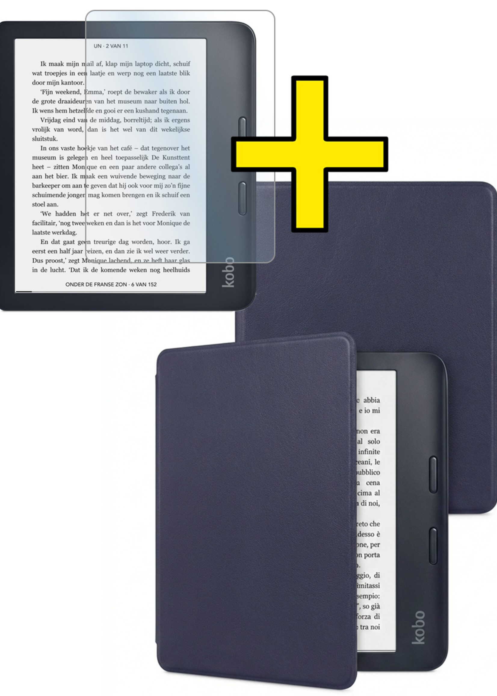 LUQ LUQ Kobo Libra 2 Hoesje Met Screenprotector - Donkerblauw