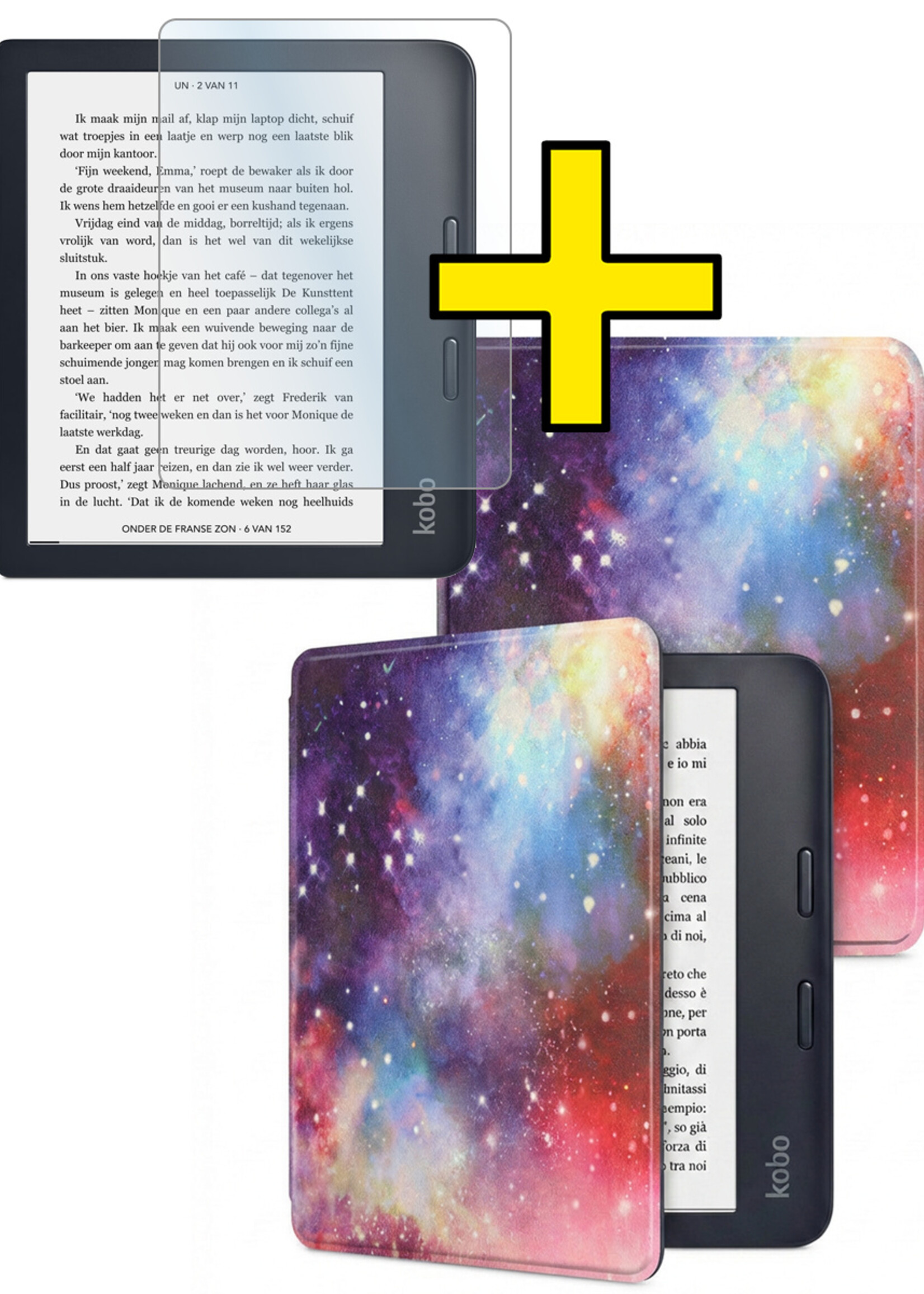 LUQ LUQ Kobo Libra 2 Hoesje Met Screenprotector - Galaxy