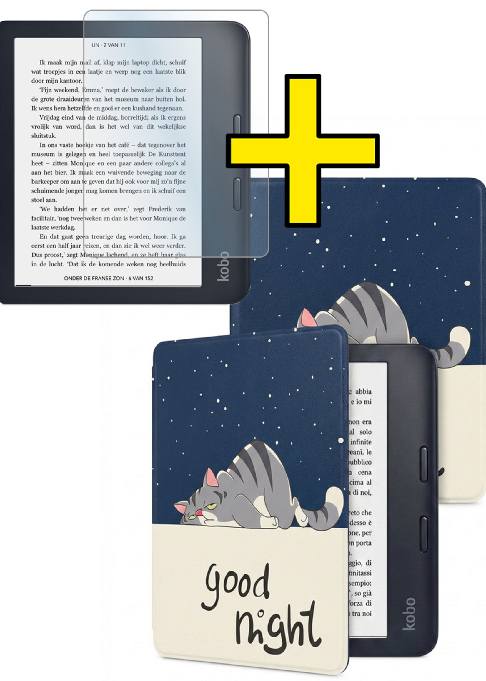 LUQ LUQ Kobo Libra 2 Hoesje Met Screenprotector - Kat