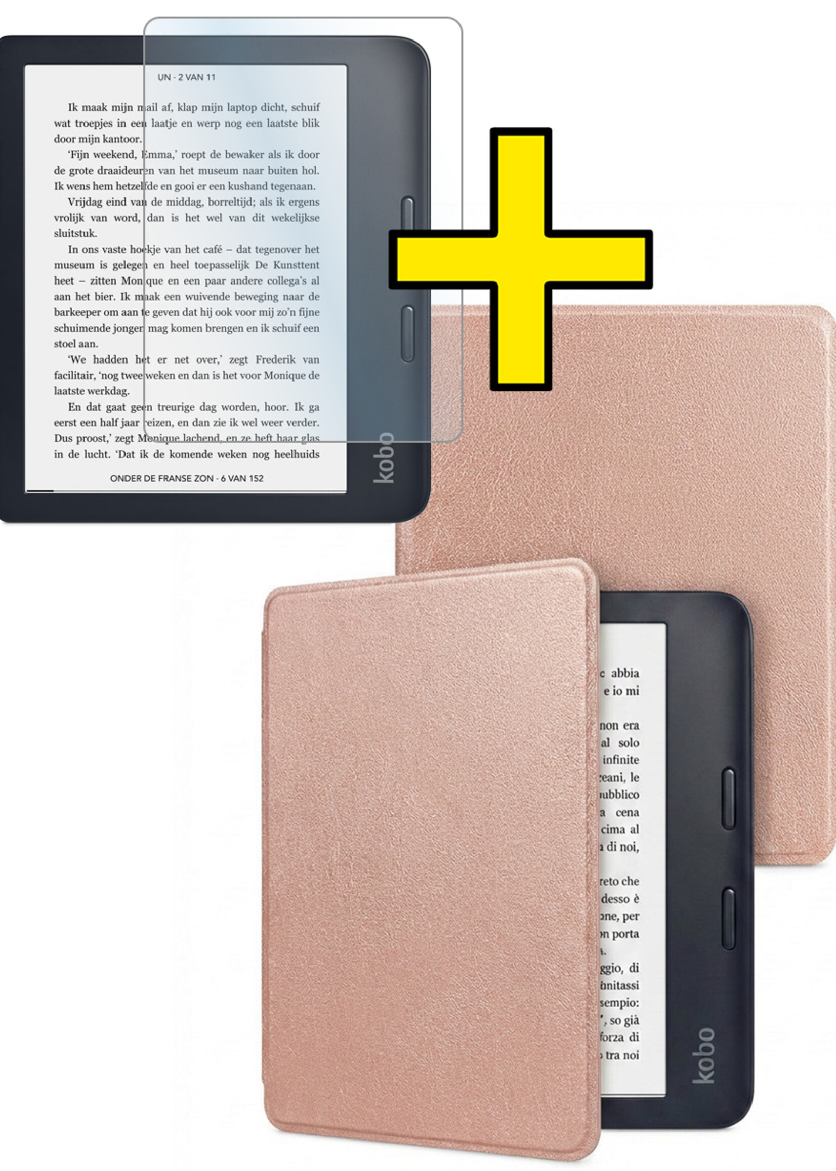 LUQ LUQ Kobo Libra 2 Hoesje Met Screenprotector - Rose Goud