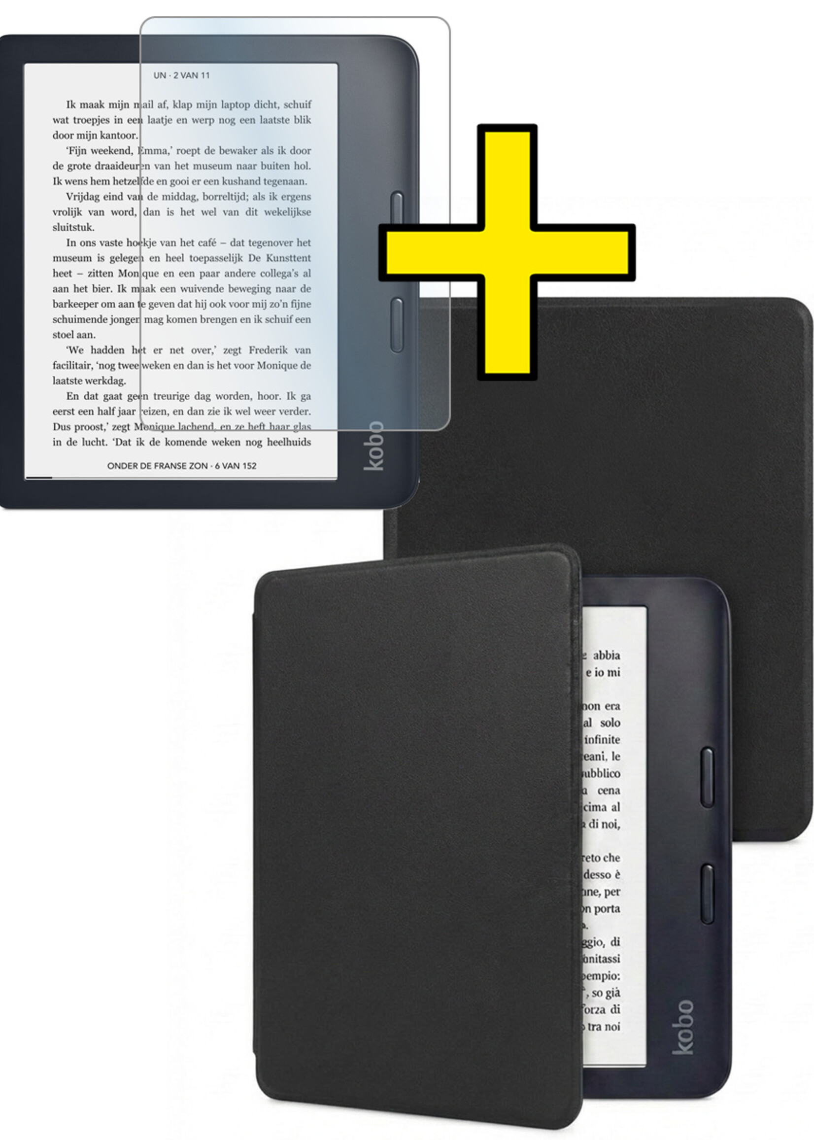 LUQ LUQ Kobo Libra 2 Hoesje Met Screenprotector - Zwart