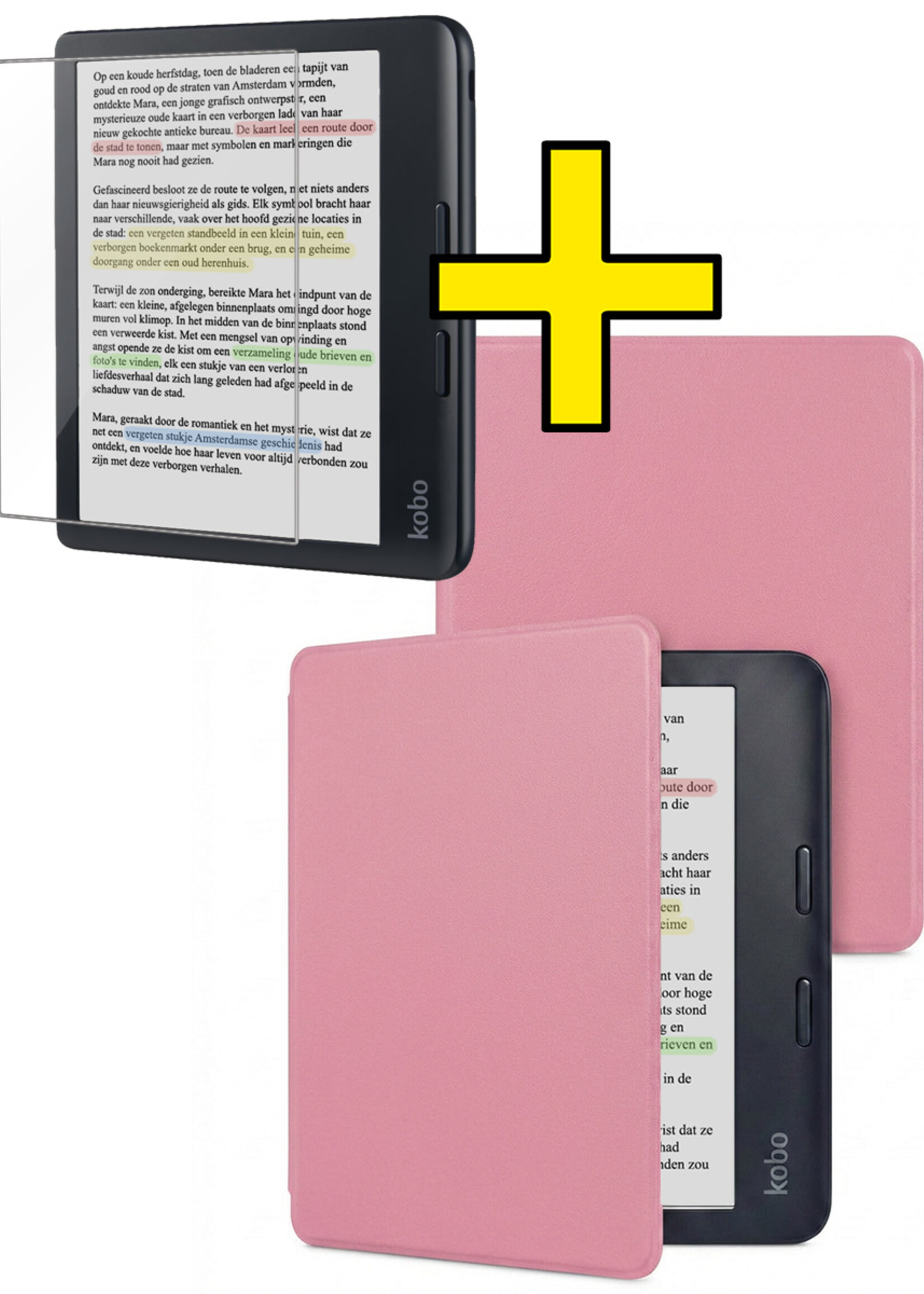 LUQ LUQ Kobo Libra Colour Hoesje Met Screenprotector - Roze
