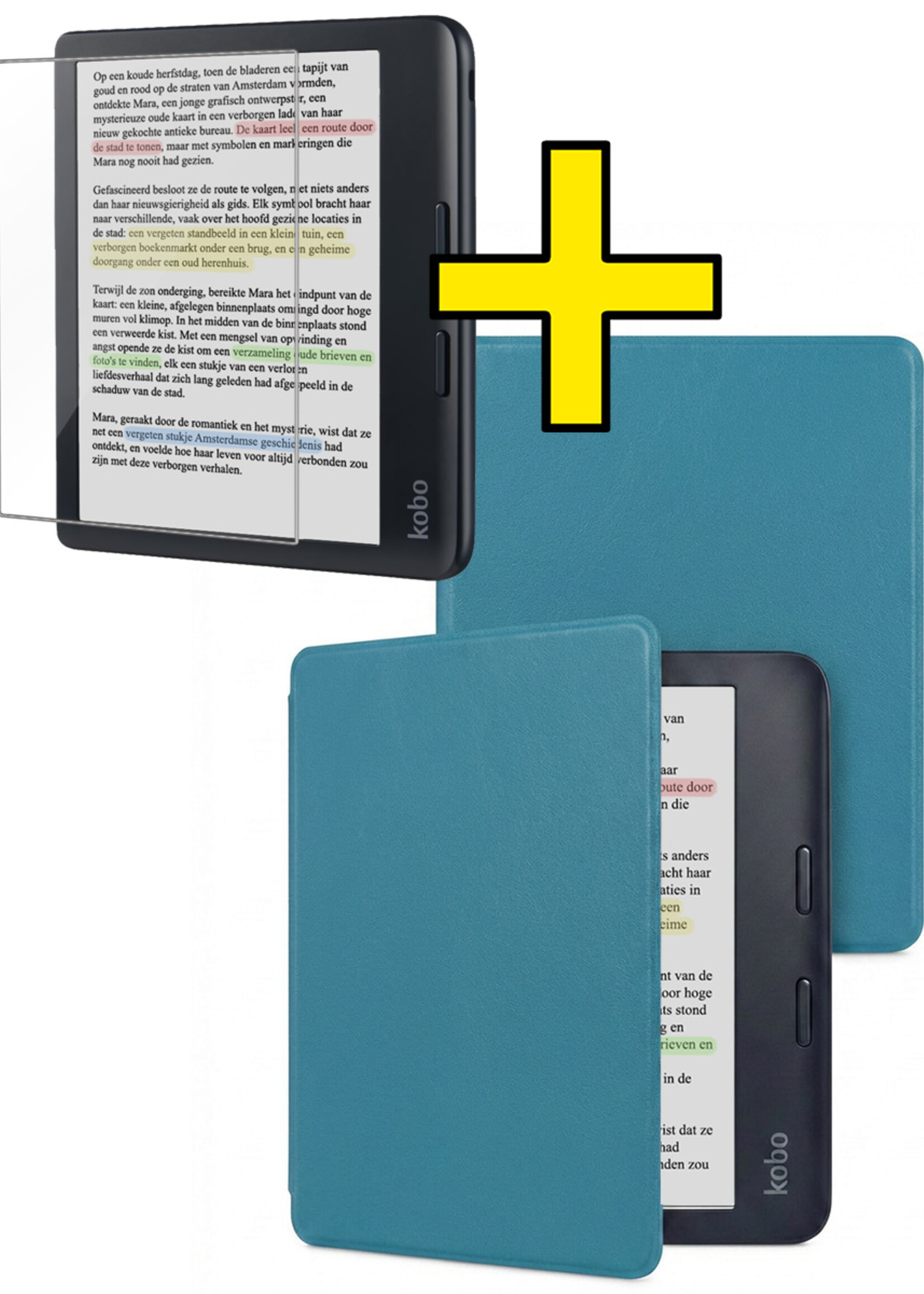 LUQ LUQ Kobo Libra Colour Hoesje Met Screenprotector - Turquoise